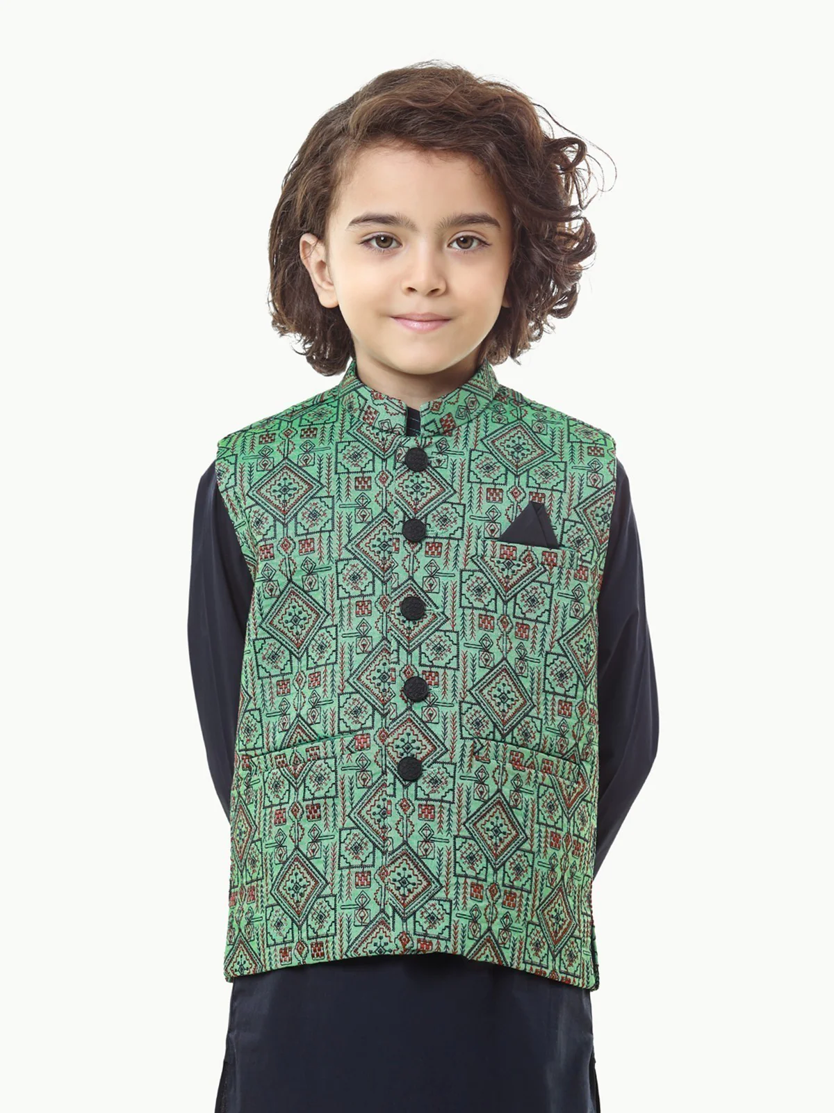 Embroidered Cotton Waistcoat Suit - EBTWCS22-25161 - Image 2