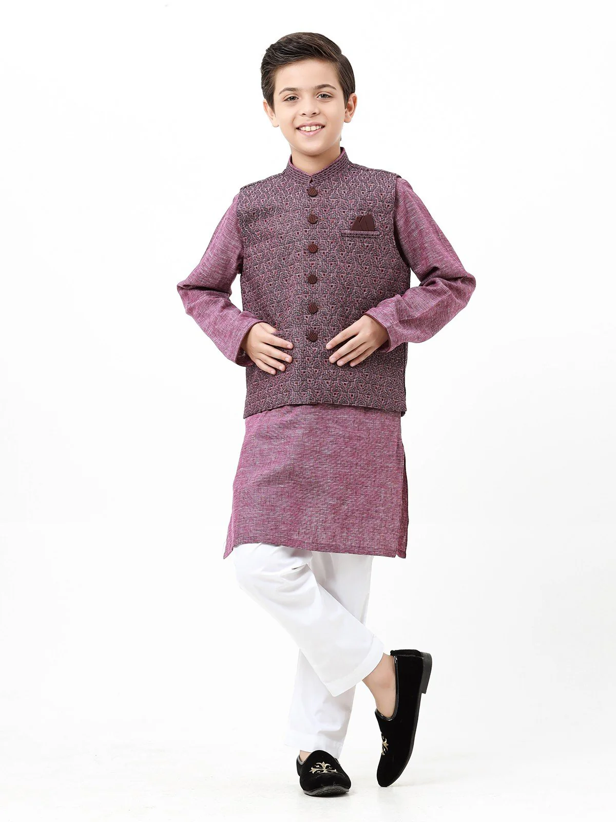 Embroidered Cotton Waistcoat Suit - EBTWCSC22-018