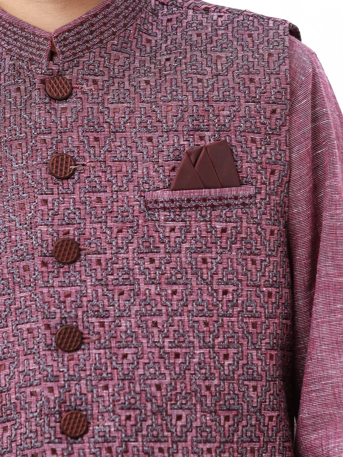 Embroidered Cotton Waistcoat Suit - EBTWCSC22-018 - Image 3