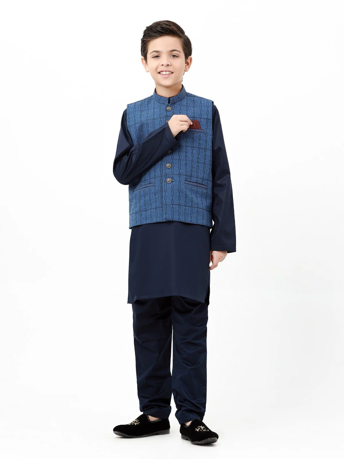 Embroidered Cotton Waistcoat Suit - EBTWCSC22-016