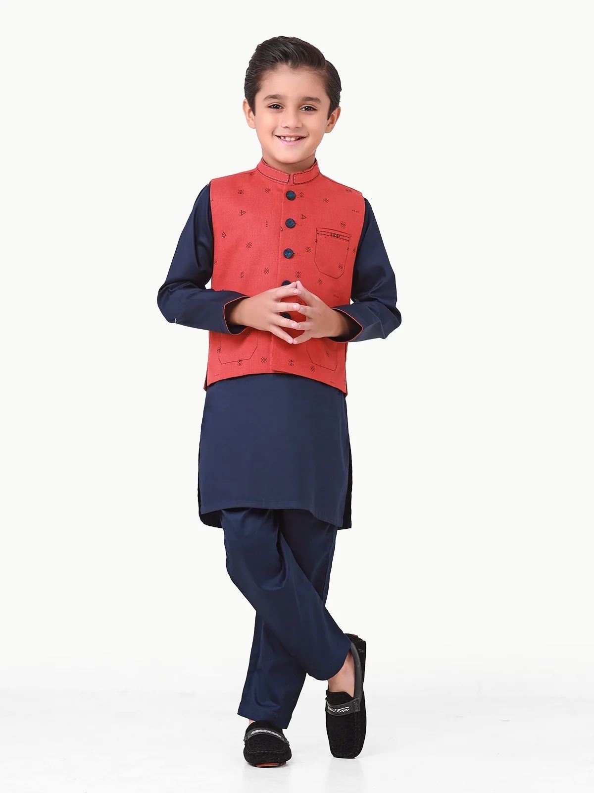 Embroidered Cotton Waistcoat Suit - EBTWCS22-25171