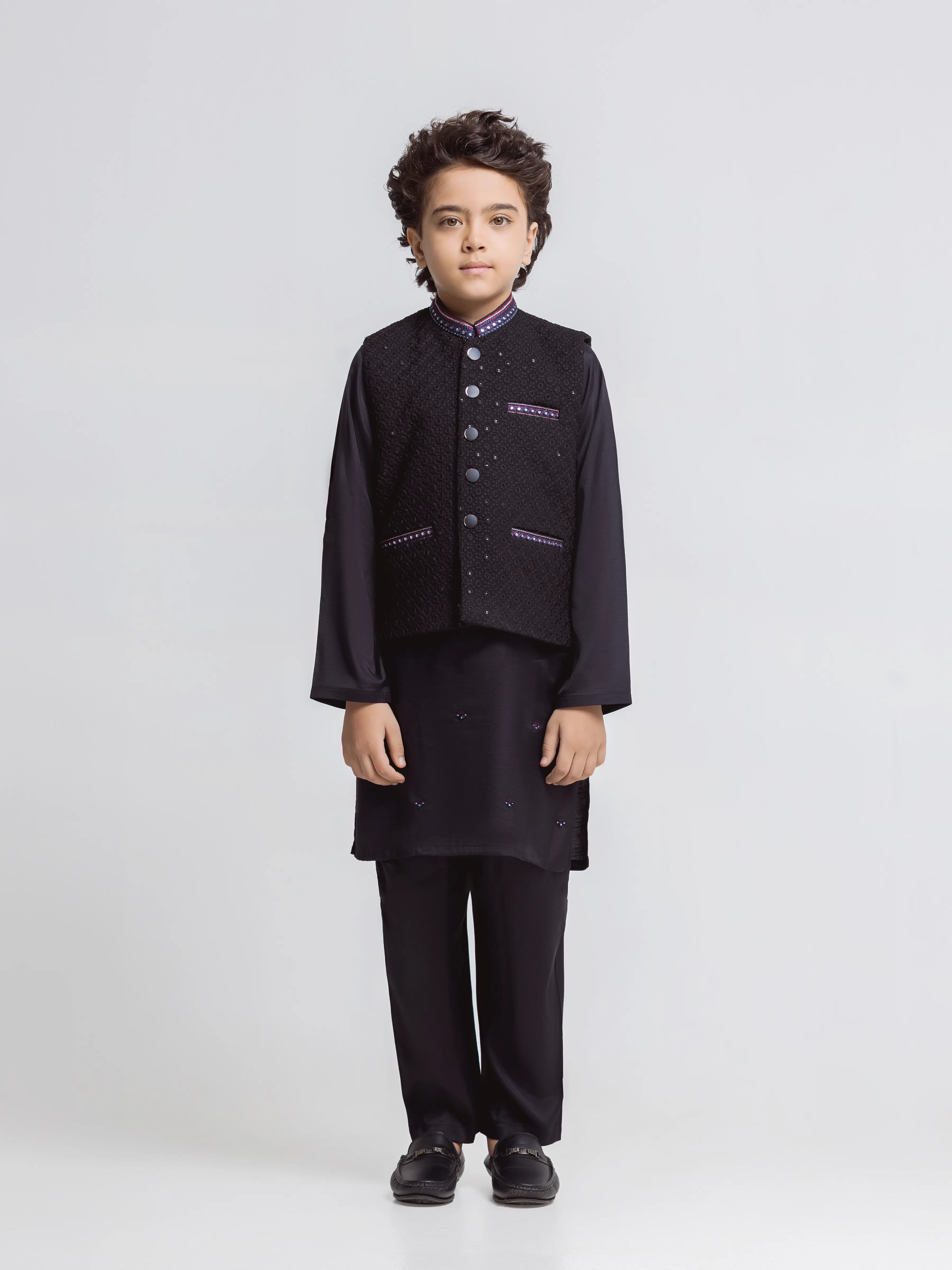 Embroidered Silk Waistcoat Suit - ECBTWCS5-062