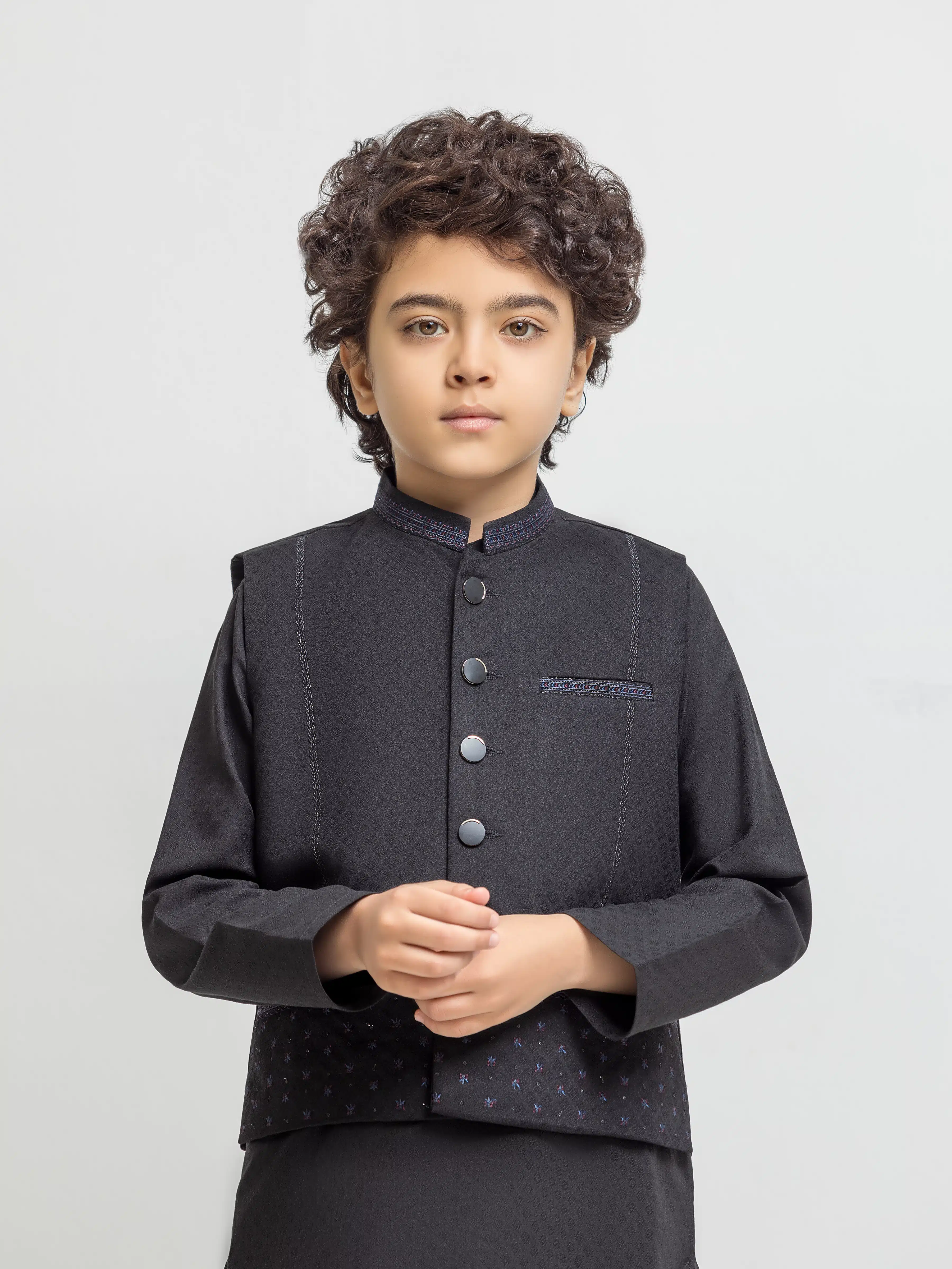 Embroidered Jacquard Waistcoat Suit - ECBTWCS6-101 - Image 2