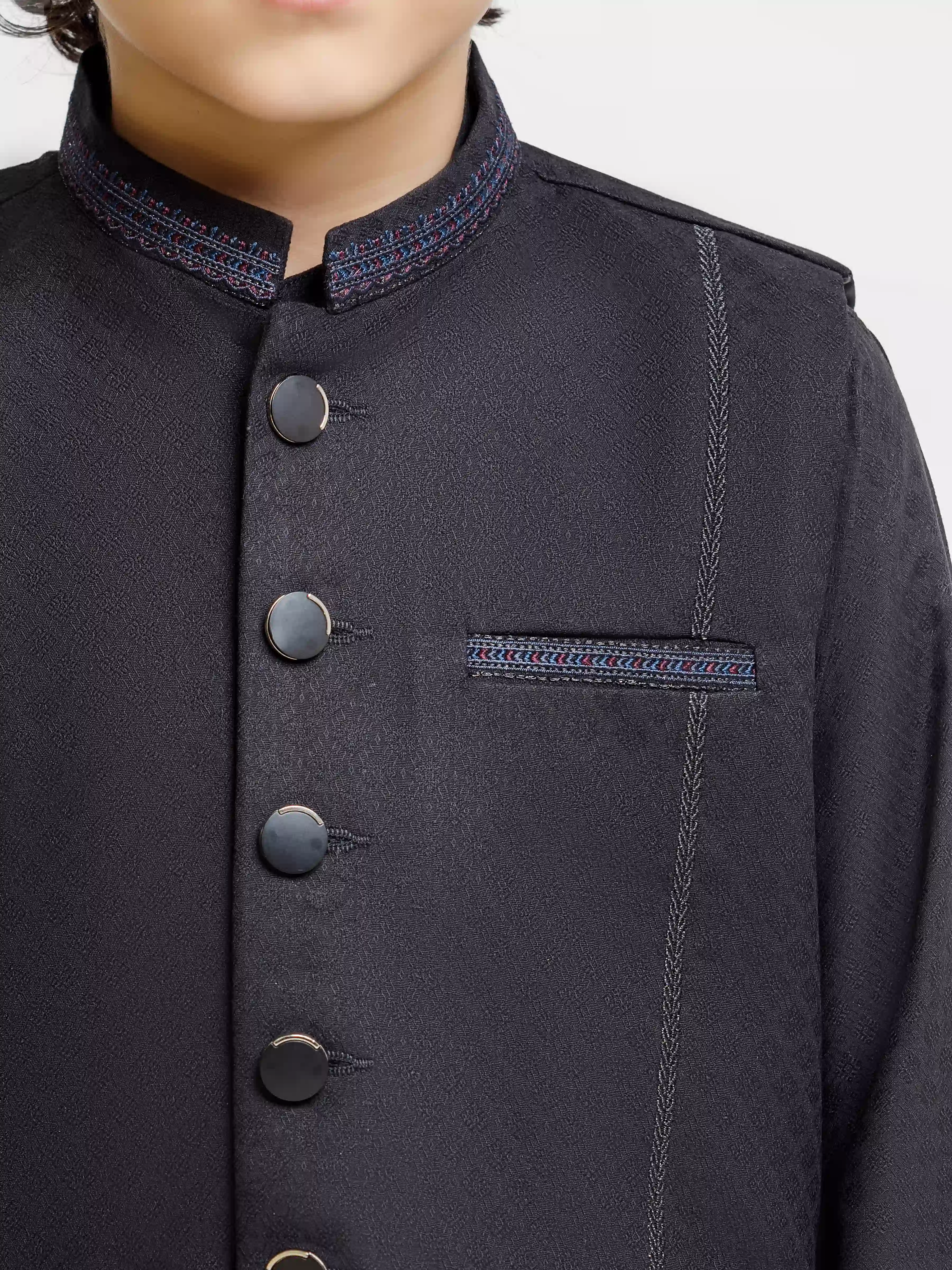 Embroidered Jacquard Waistcoat Suit - ECBTWCS6-101 - Image 3