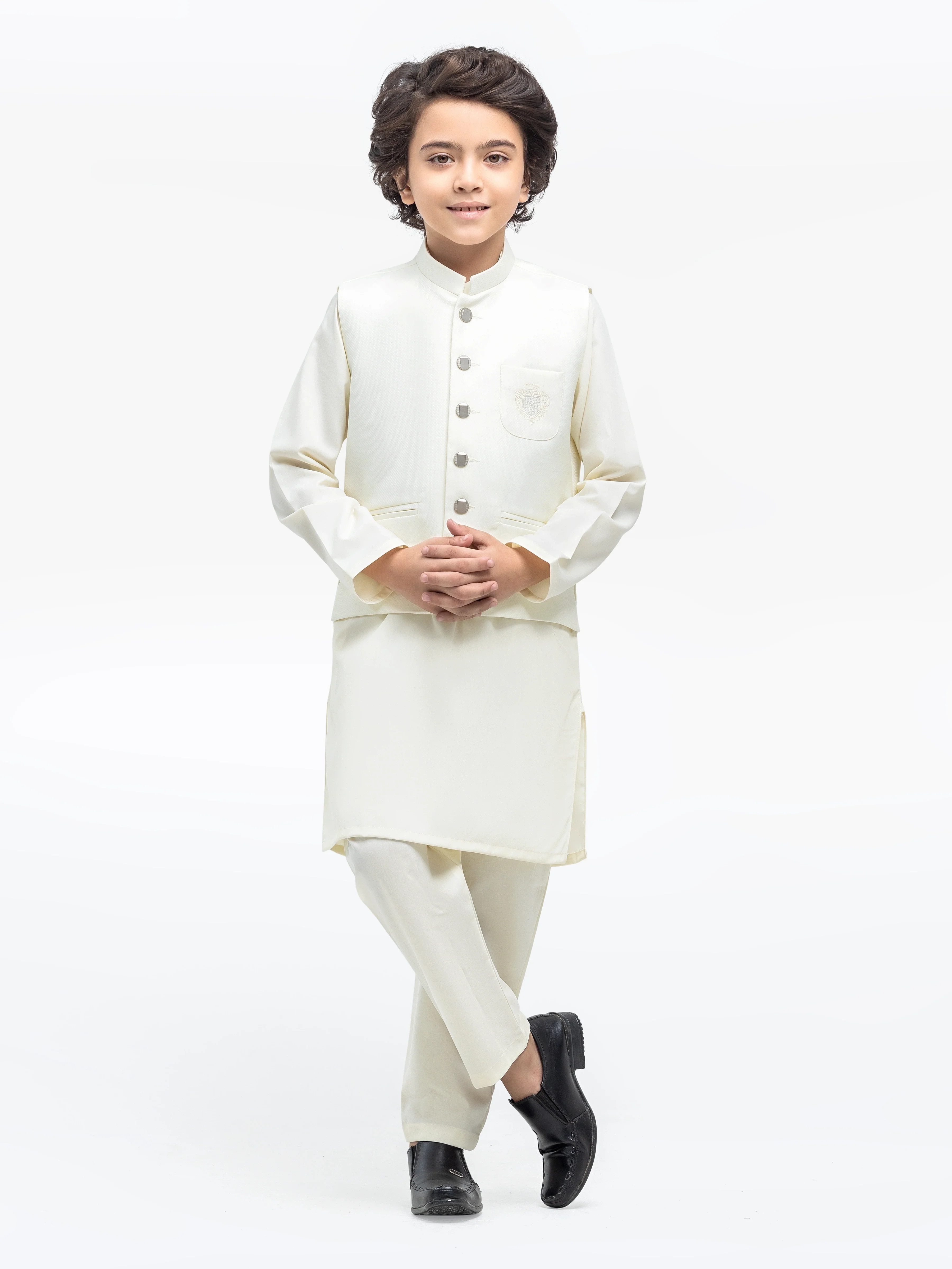 Embroidered Dobby Waistcoat Suit - EBTWCS5-25197