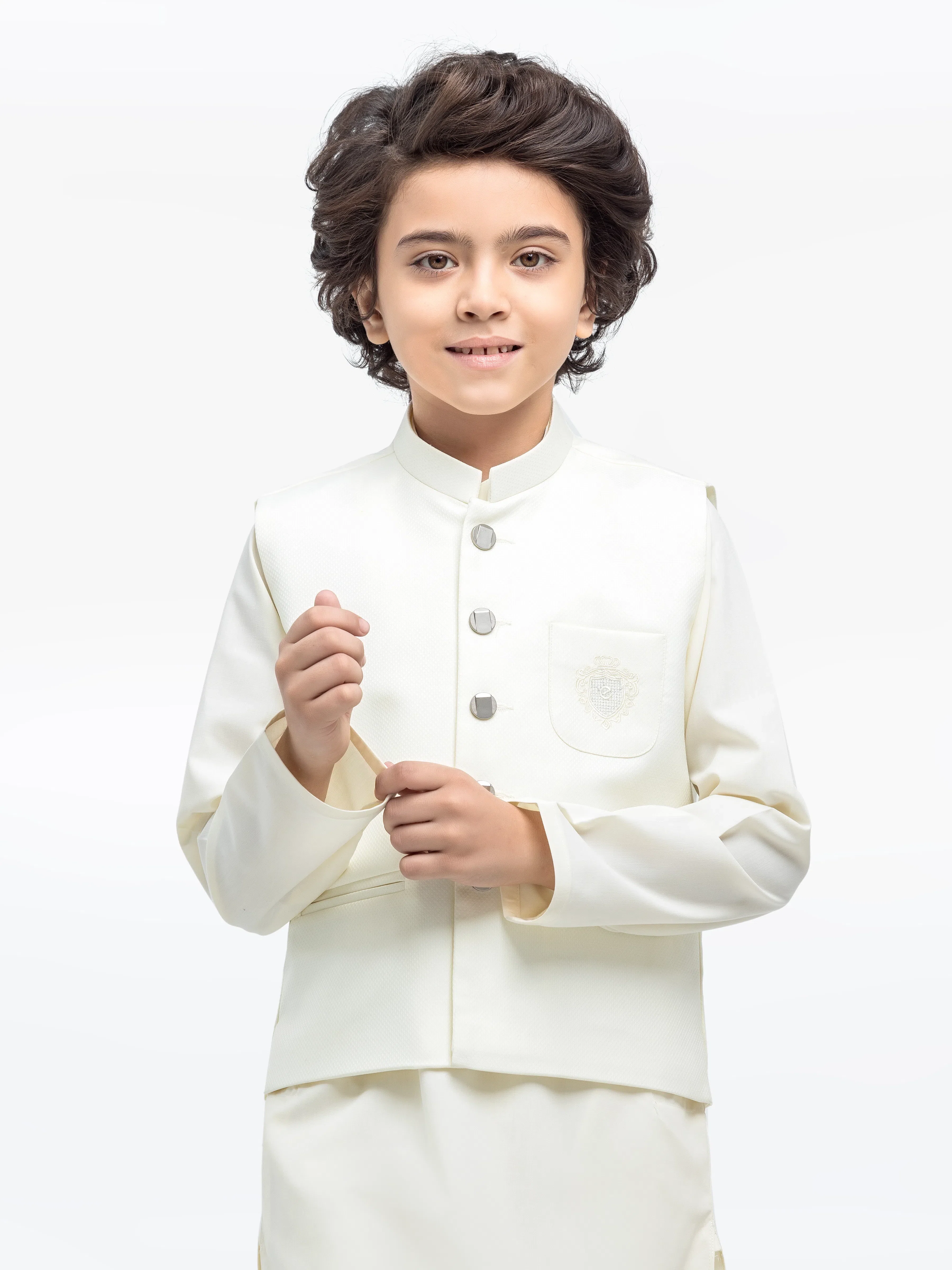 Embroidered Dobby Waistcoat Suit - EBTWCS5-25197 - Image 2
