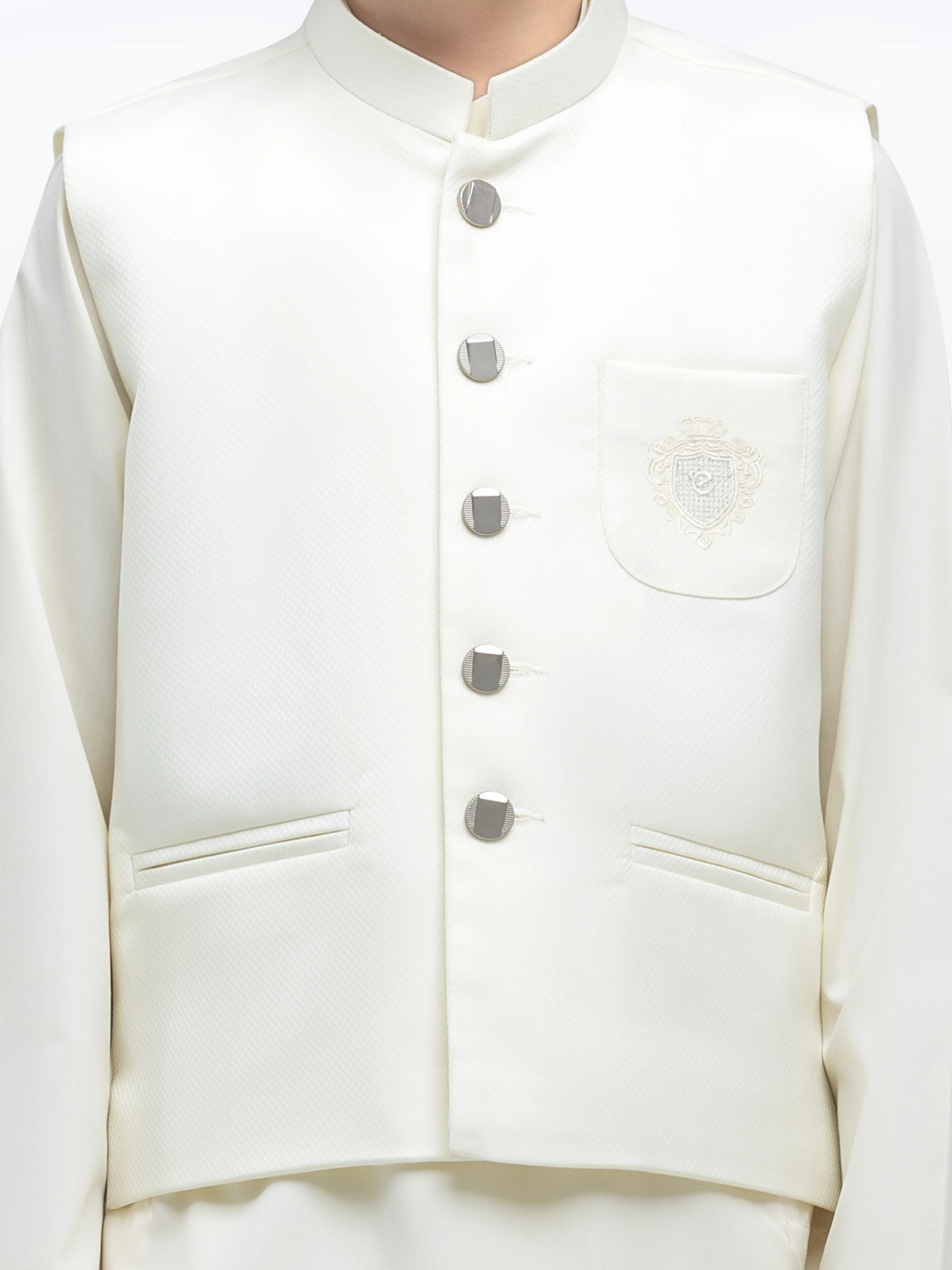 Embroidered Dobby Waistcoat Suit - EBTWCS5-25197 - Image 3