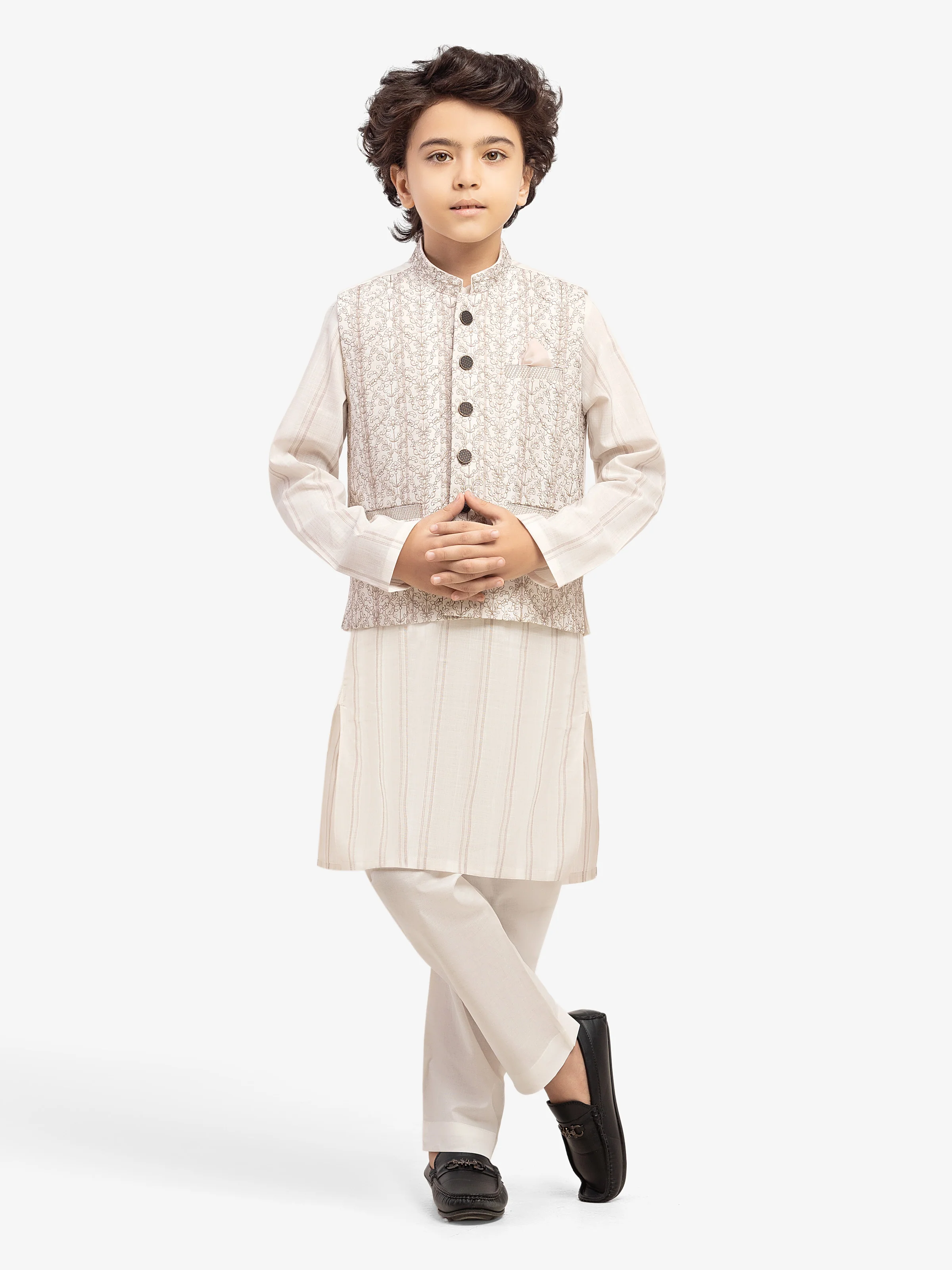 Embroidered Cotton Waistcoat Suit - EBTWCS5-25210