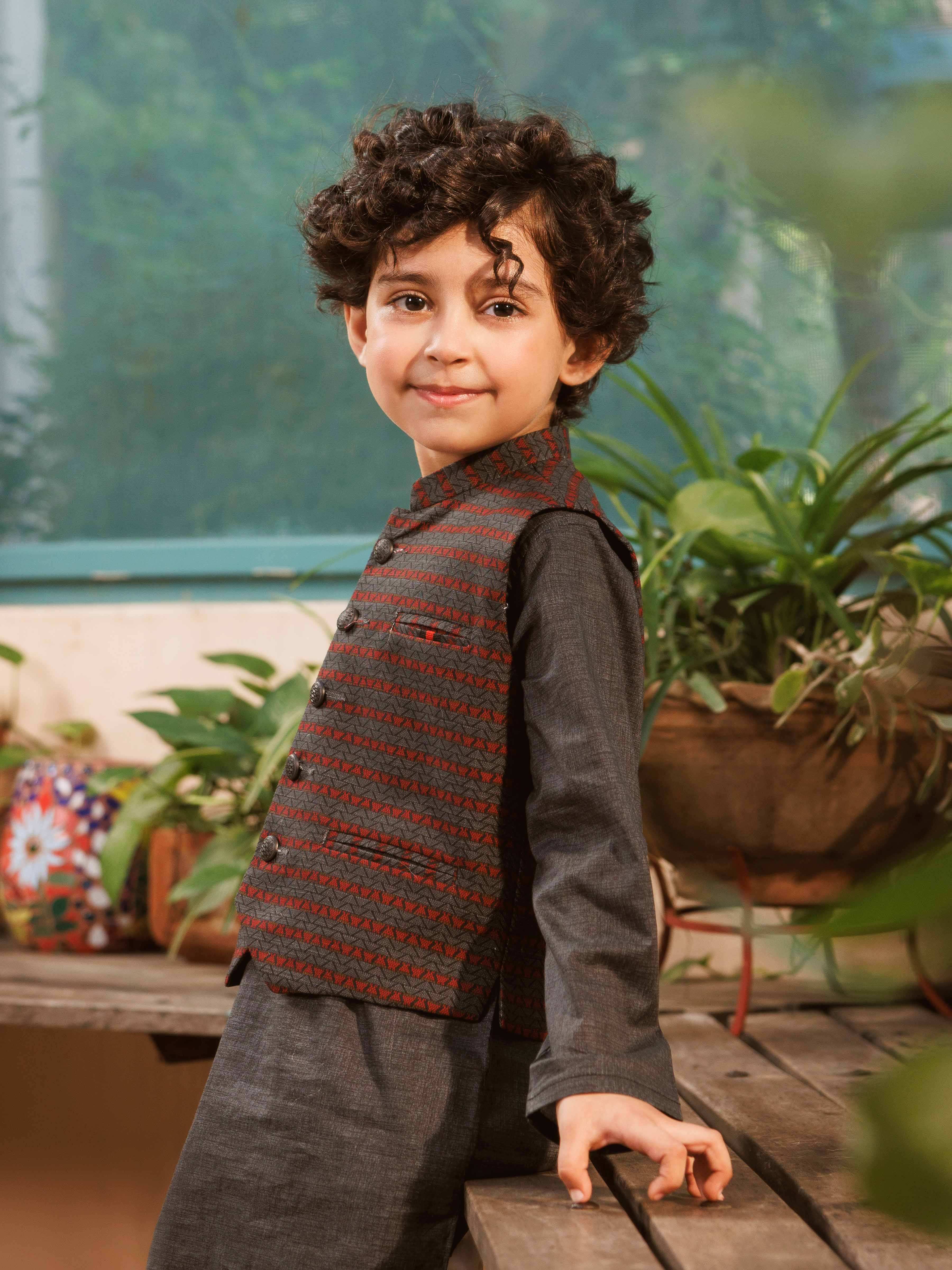 Embroidered Cotton Waistcoat Suit - EBTWCS5-25212 - Image 3