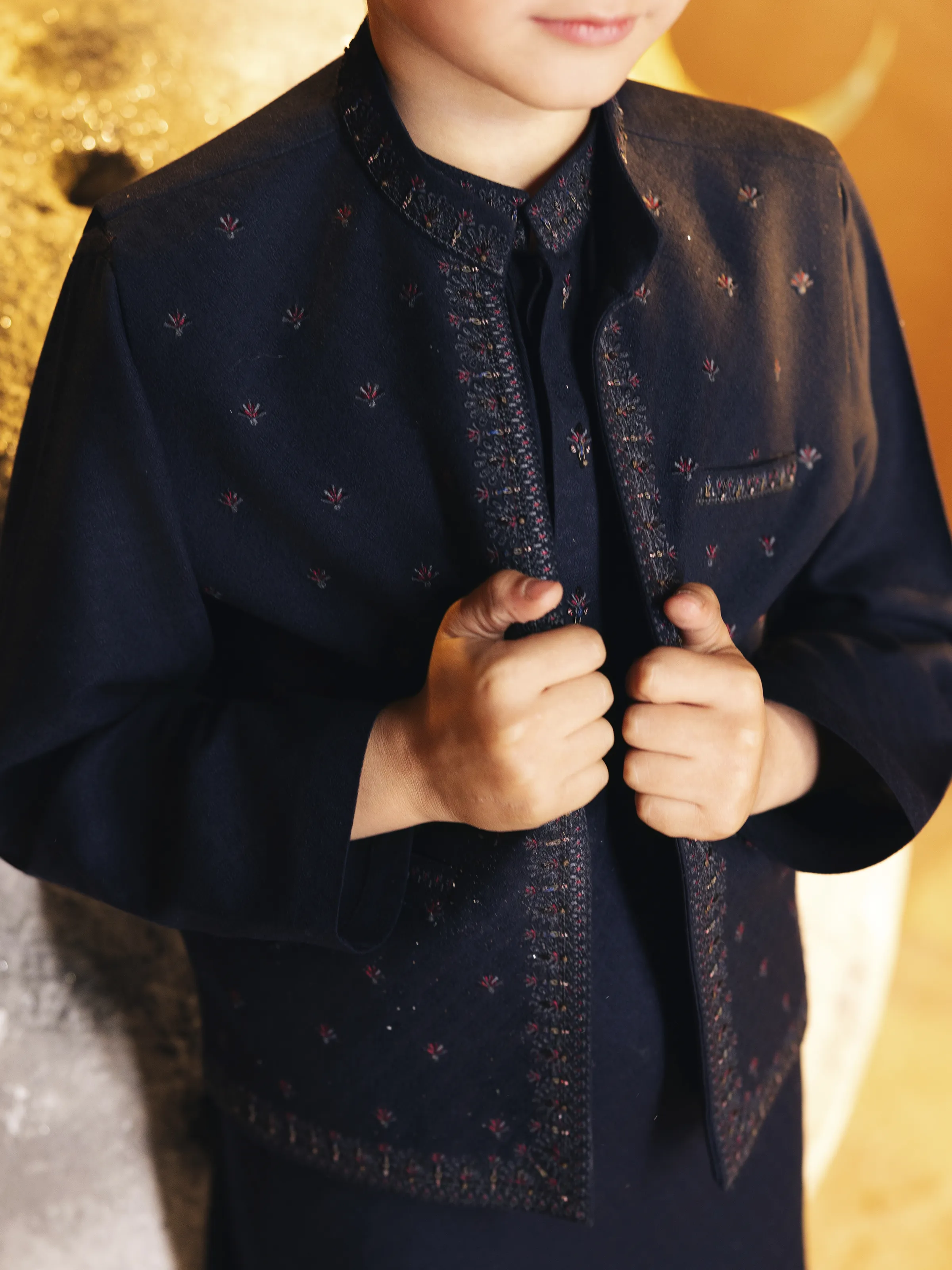 Embroidered Jacquard Waistcoat Suit - EBTWCSC5-054 - Image 5