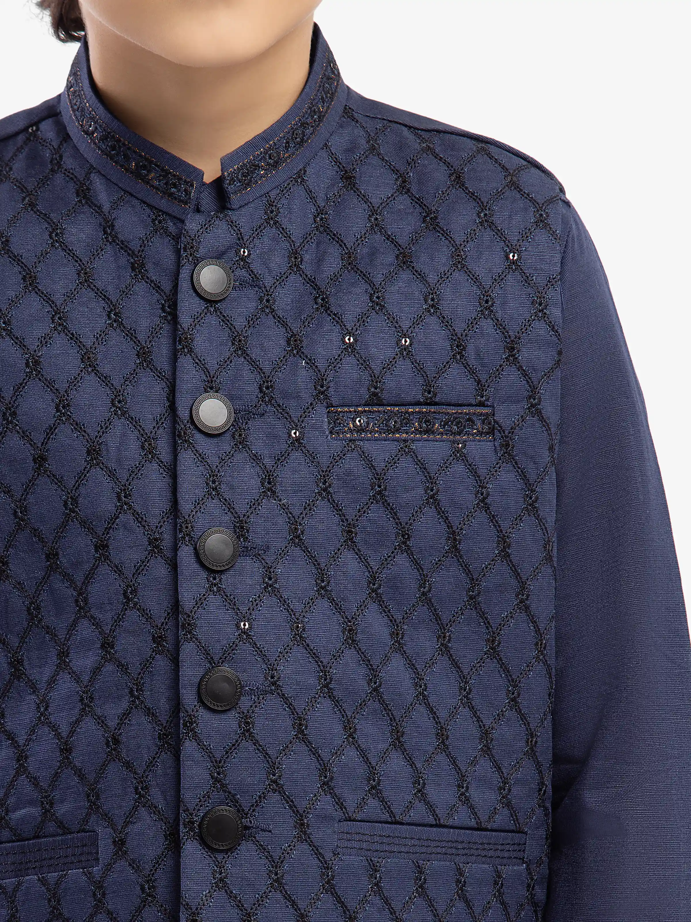Embroidered Cotton Waistcoat Suit - ECBTWCS5-085 - Image 3