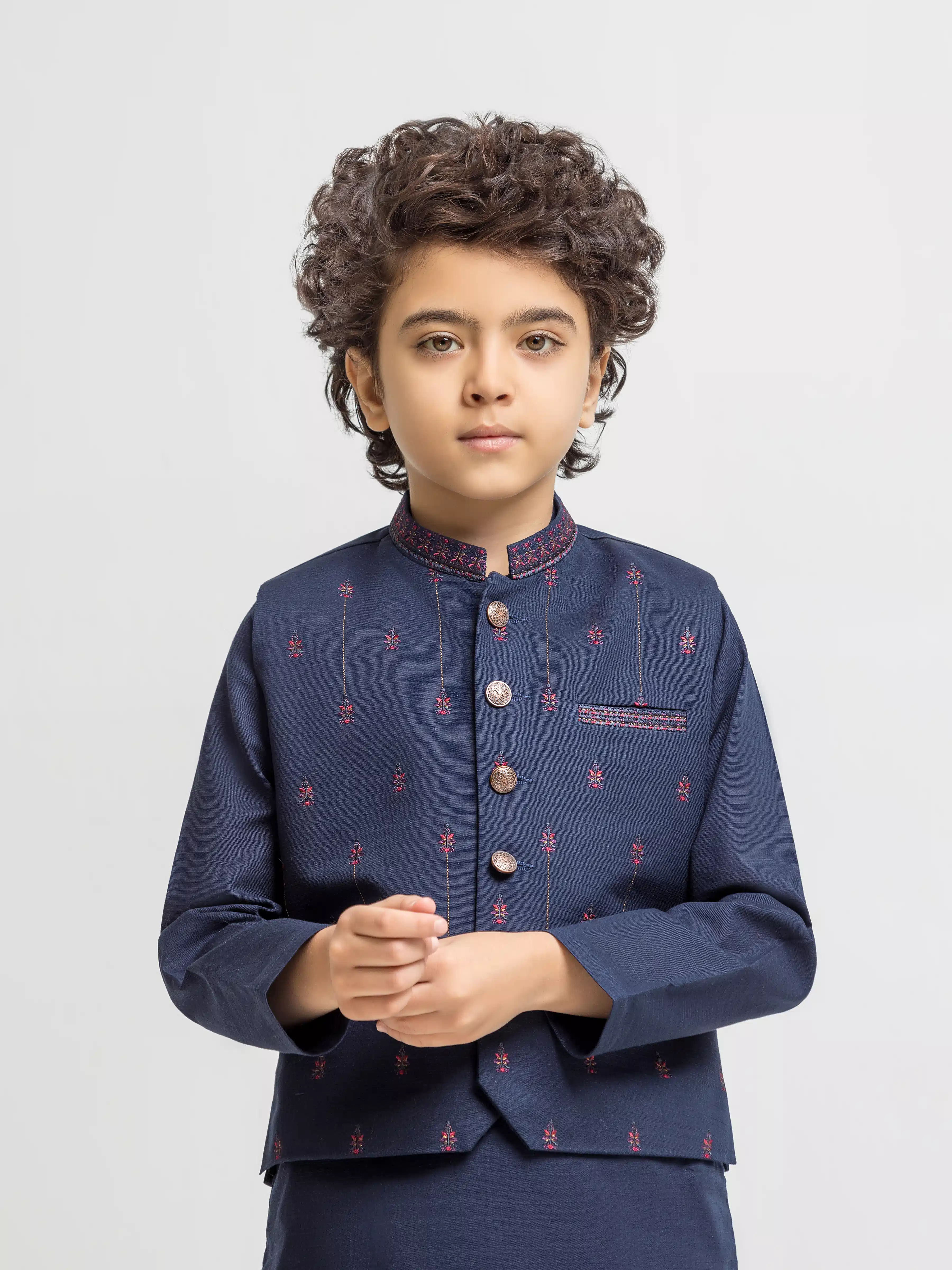 Embroidered Cotton Waistcoat Suit - ECBTWCS6-100 - Image 2