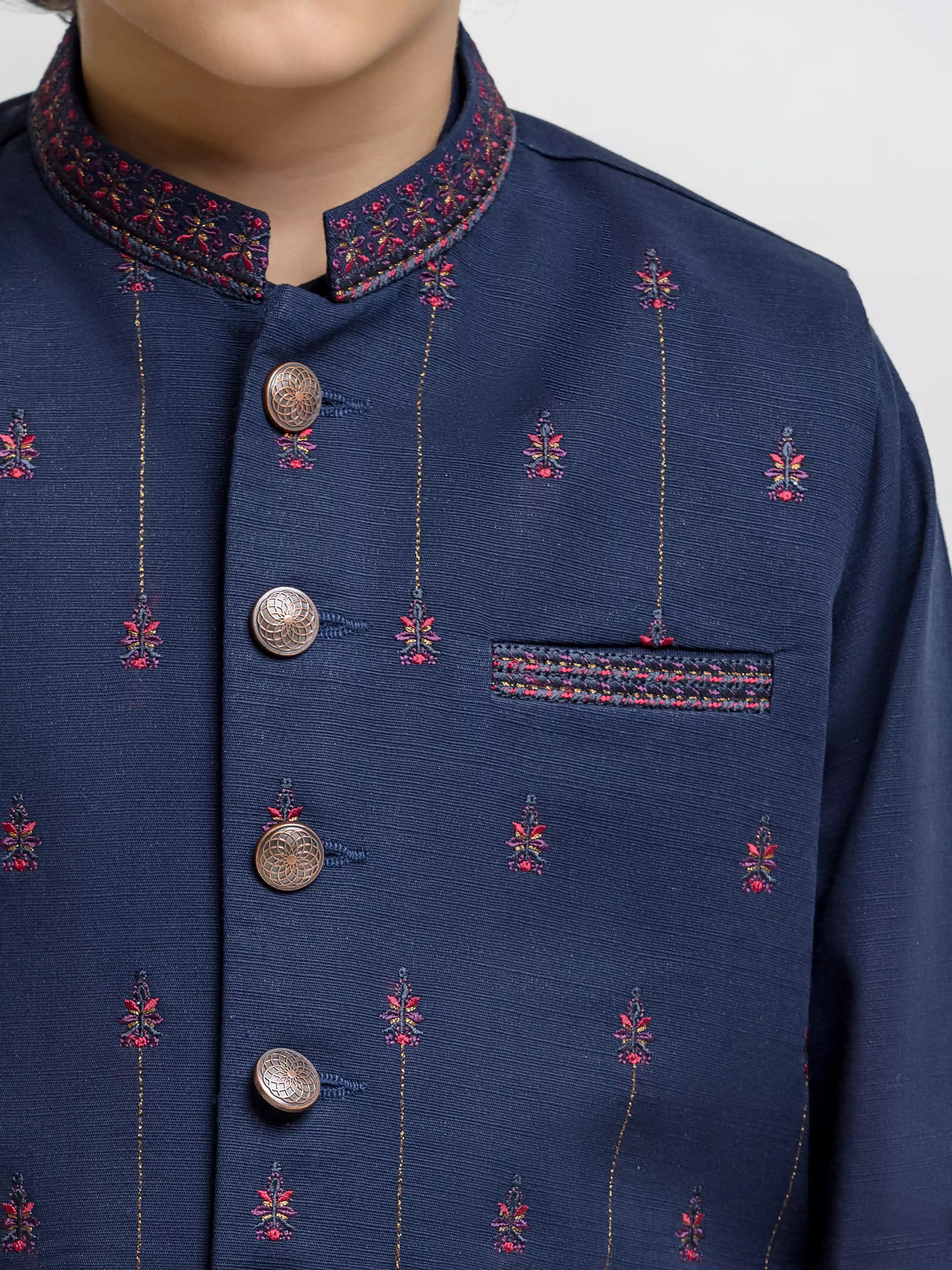 Embroidered Cotton Waistcoat Suit - ECBTWCS6-100 - Image 3