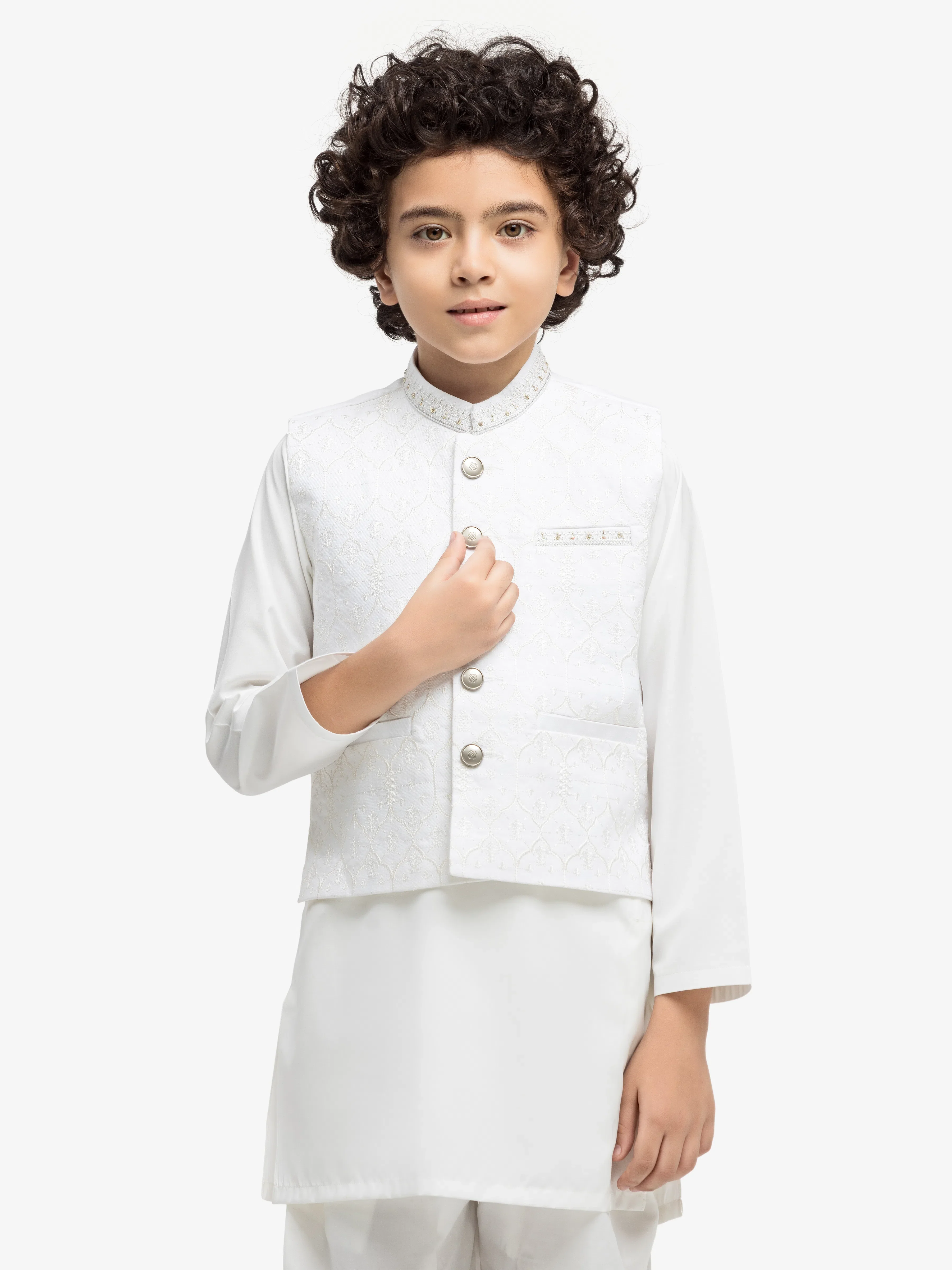 Embroidered Cotton Waistcoat Suit - EBTWCSC5-027