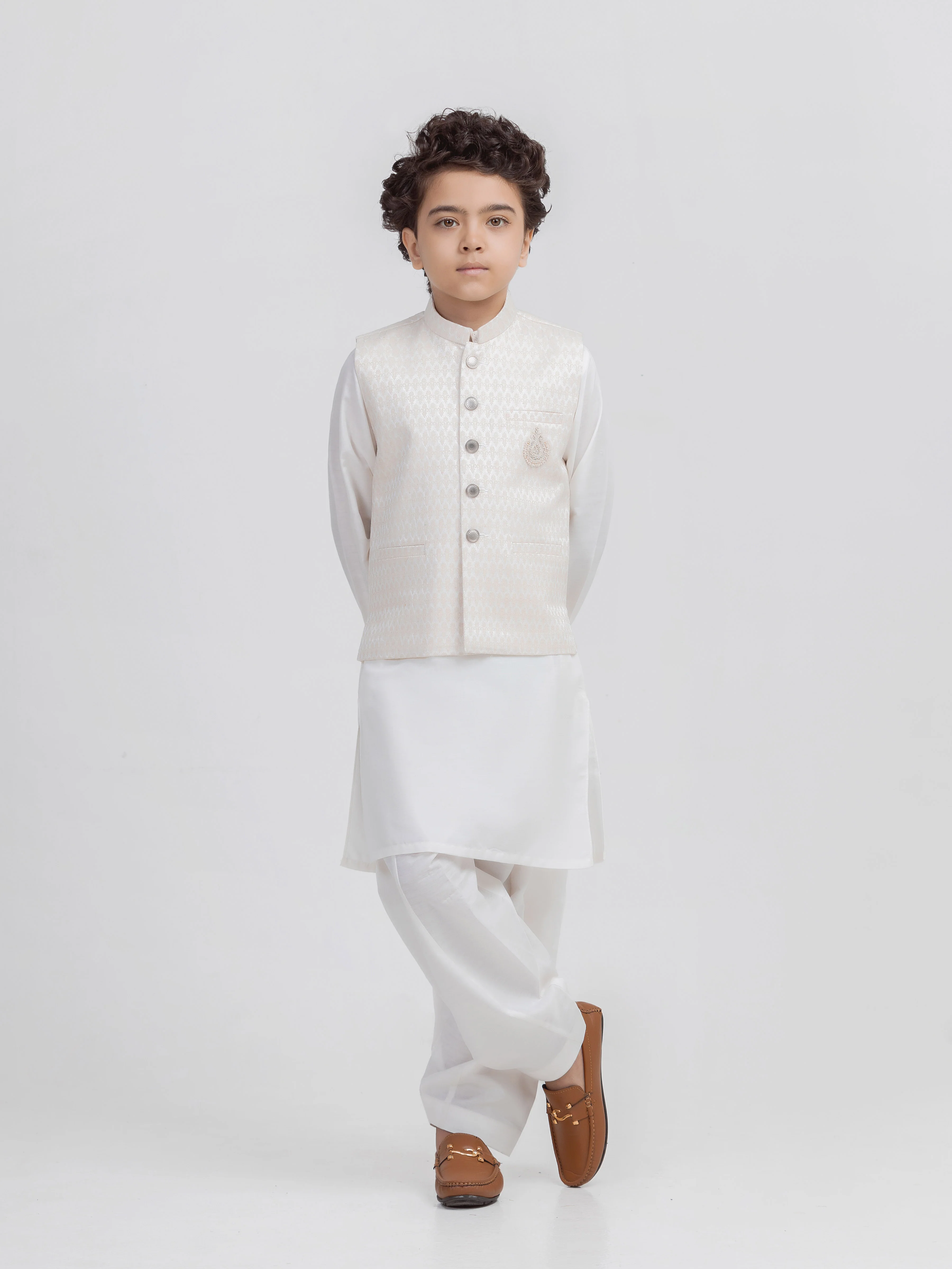 Embroidered Silk Waistcoat Suit - ECBTWCS5-038