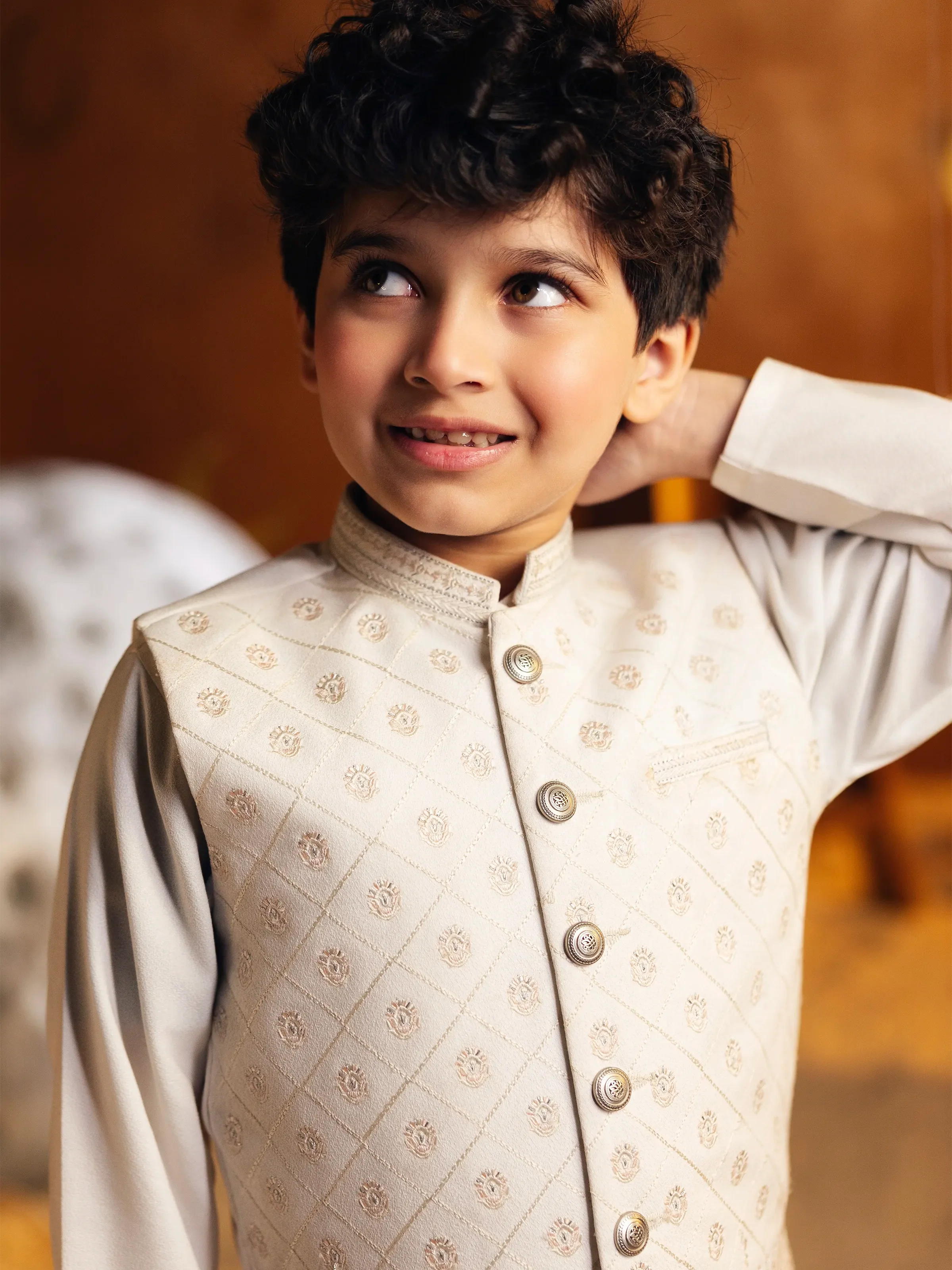 Embroidered Dobby Waistcoat Suit - ECBTWCS5-075 - Image 3