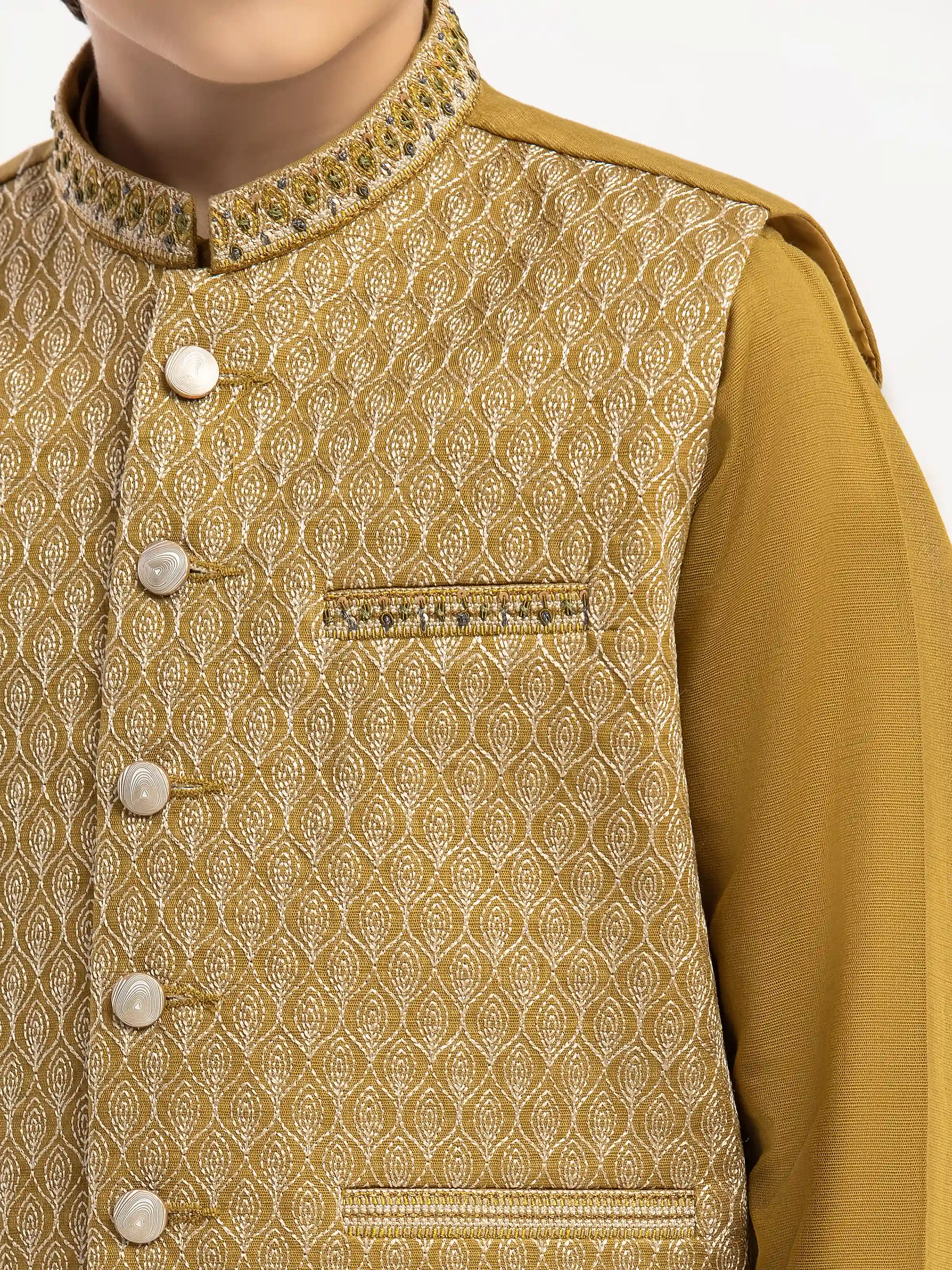 Embroidered Cotton Waistcoat Suit - ECBTWCS5-082 - Image 3