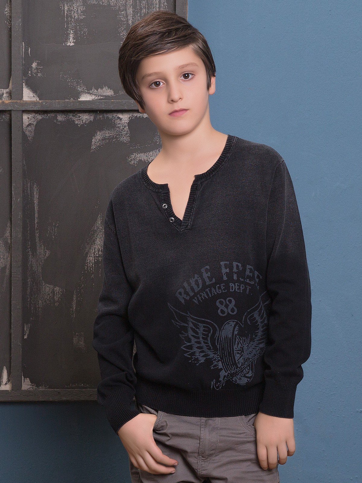 Notch Collar Printed Sweater - EBTSWT17-2414