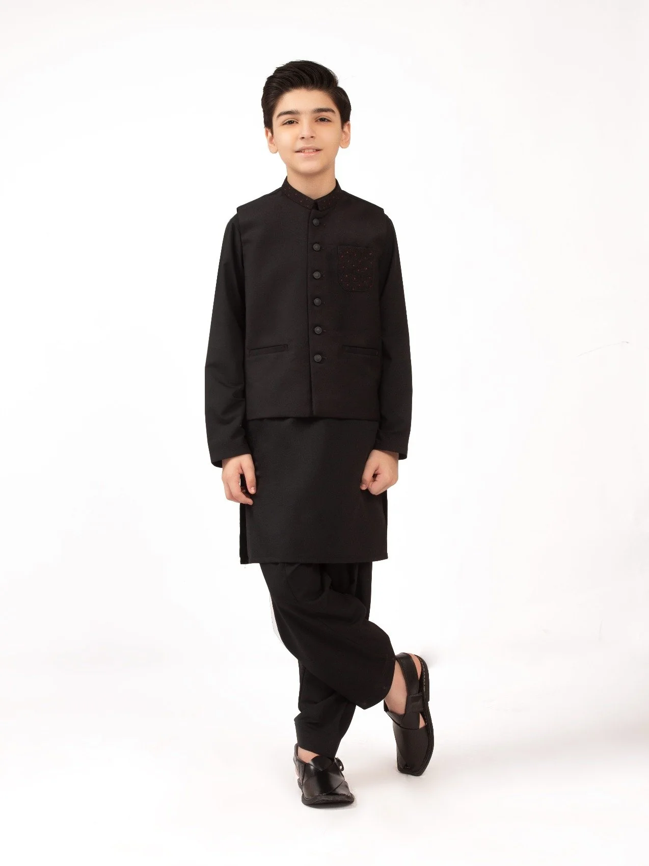 Embroidered Blended Waistcoat Suit - EBTWCS21-25131