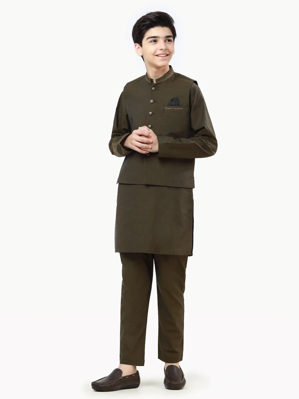 Embroidered Cotton Waistcoat Suit - EBTWCS21-25146