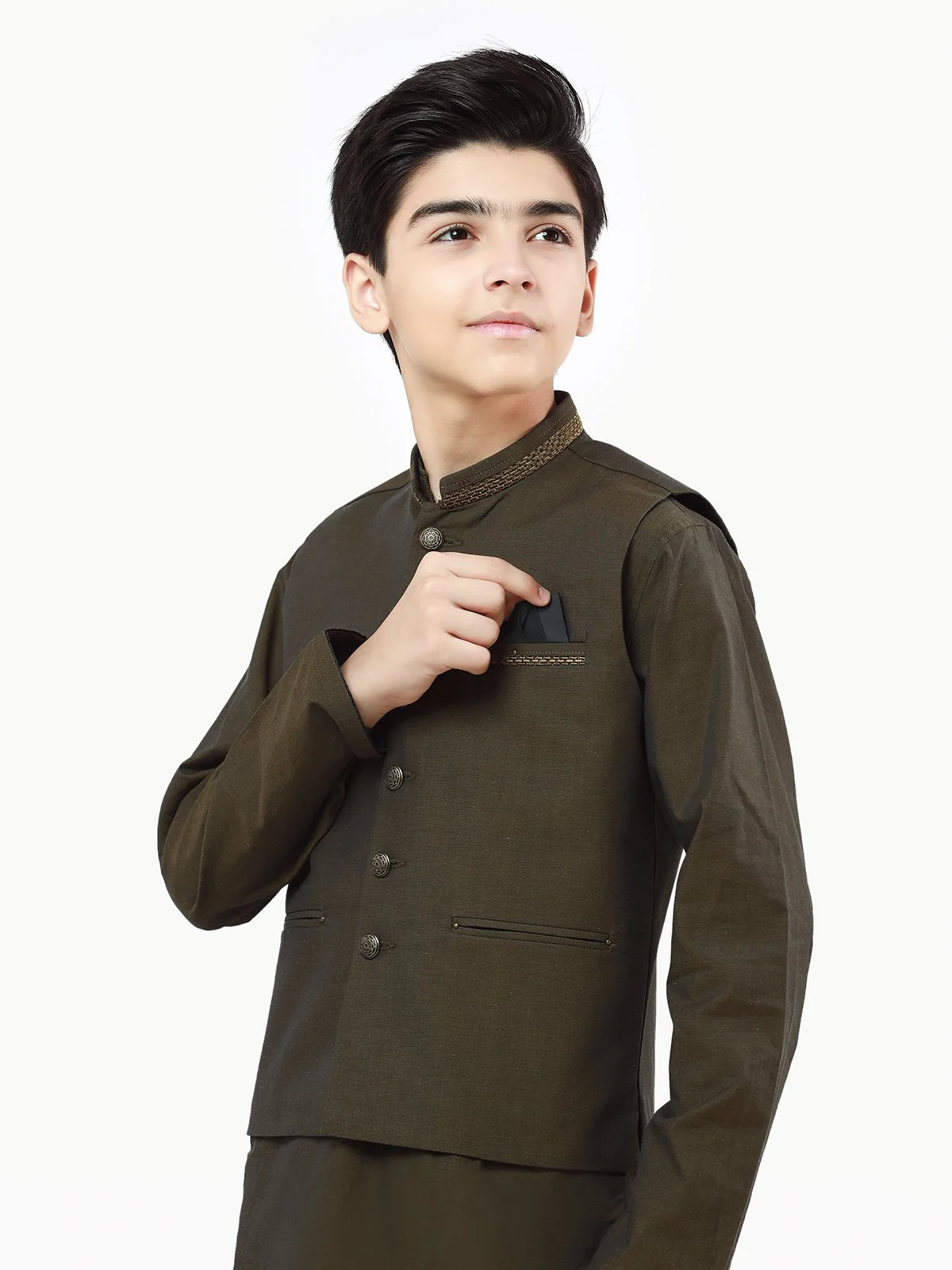Embroidered Cotton Waistcoat Suit - EBTWCS21-25146 - Image 2