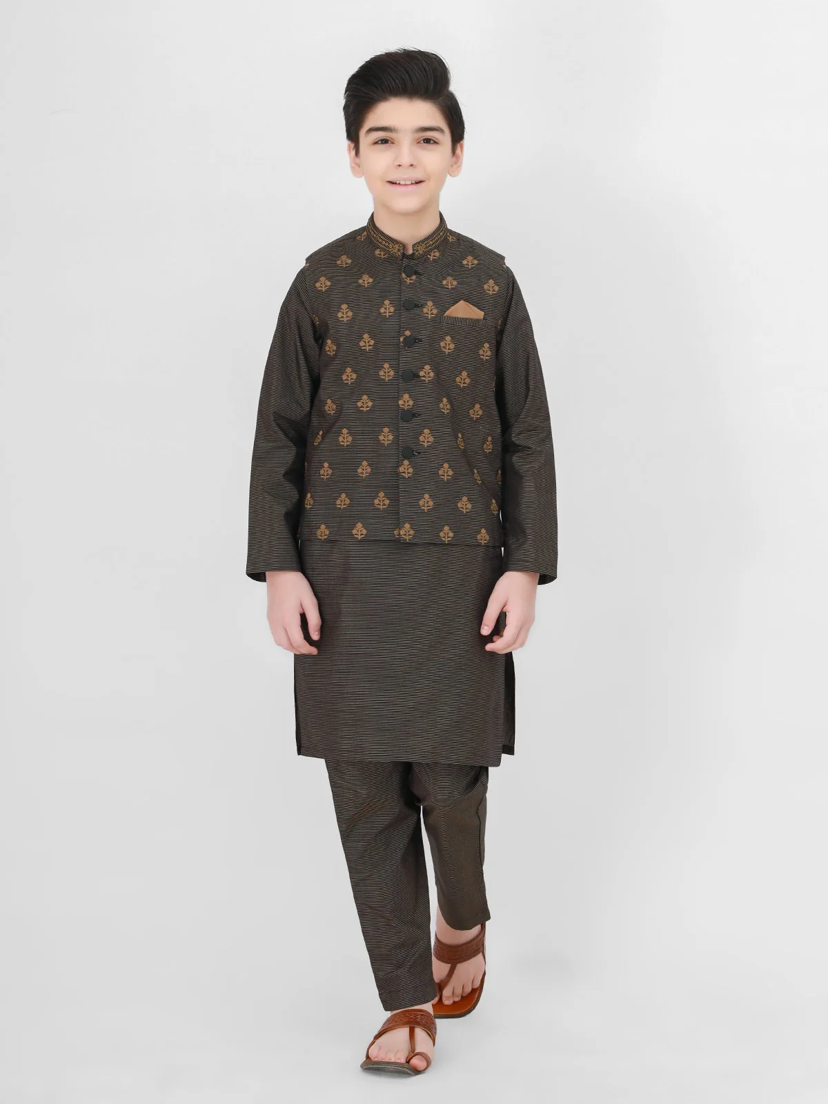 Embroidered Cotton Waistcoat Suit - EBTWCS22-25137 - Image 7
