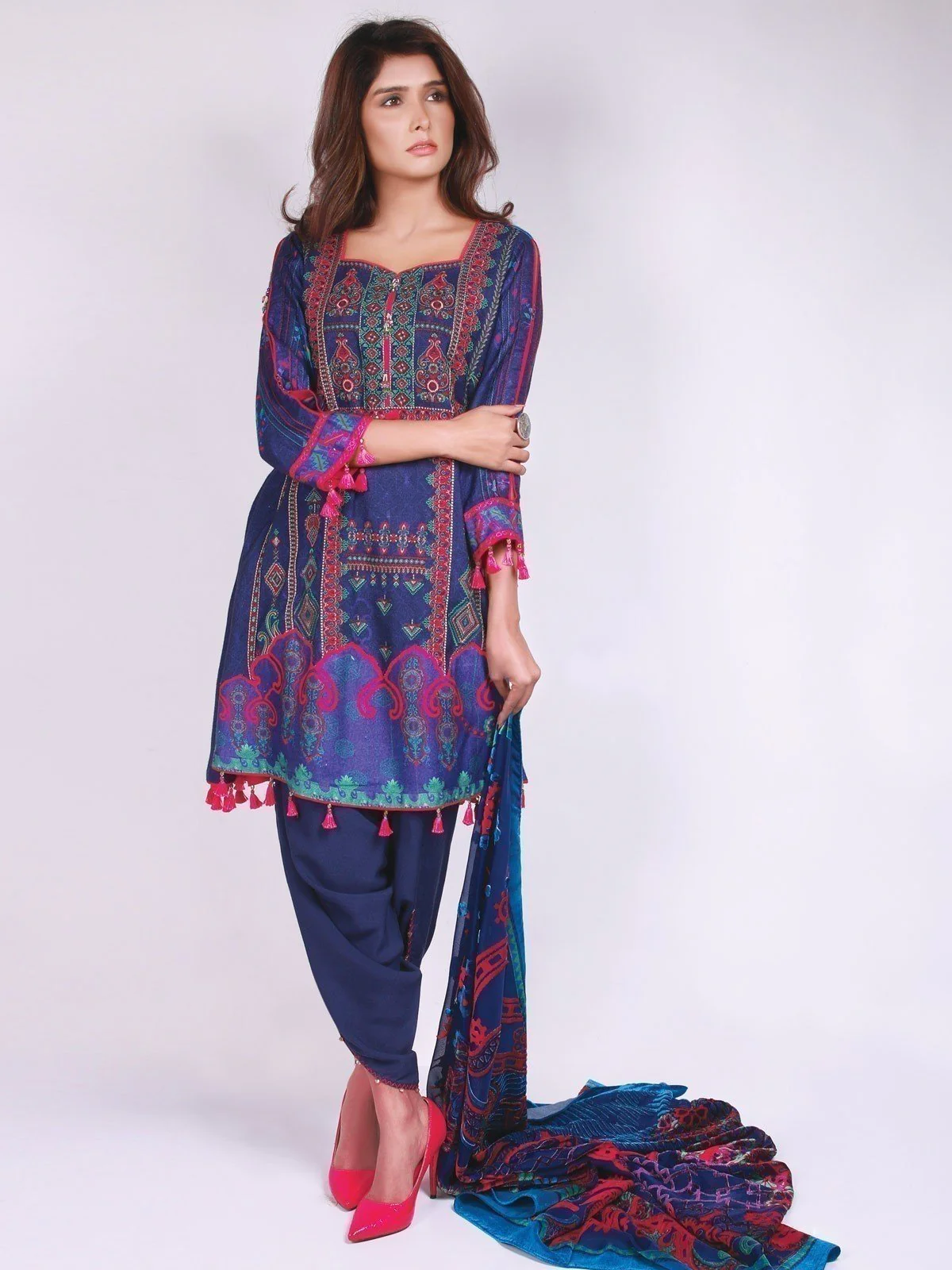 Embroidered Viscose Shirt Trouser - ELU18W9-19491