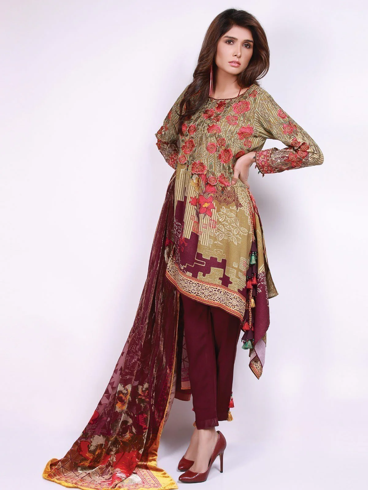 Embroidered Viscose Shirt Trouser - ELU18W9-19492