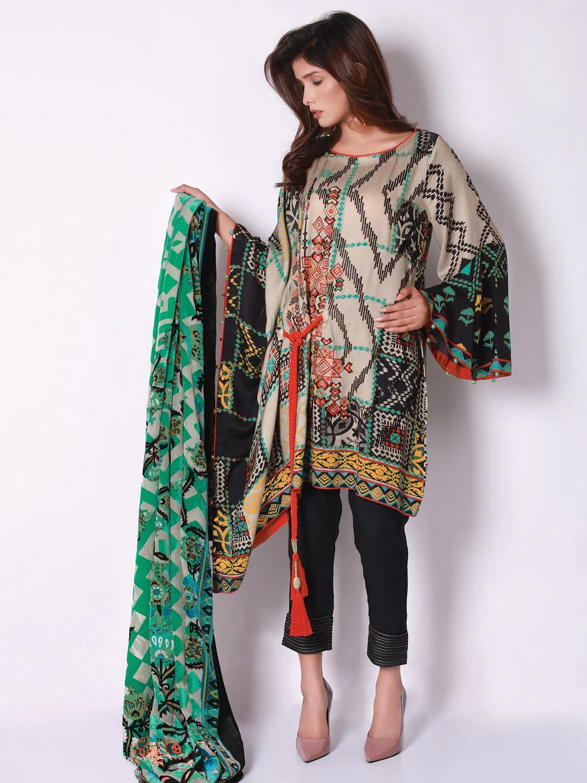 Embroidered Viscose Shirt Trouser - ELU18W9-19494