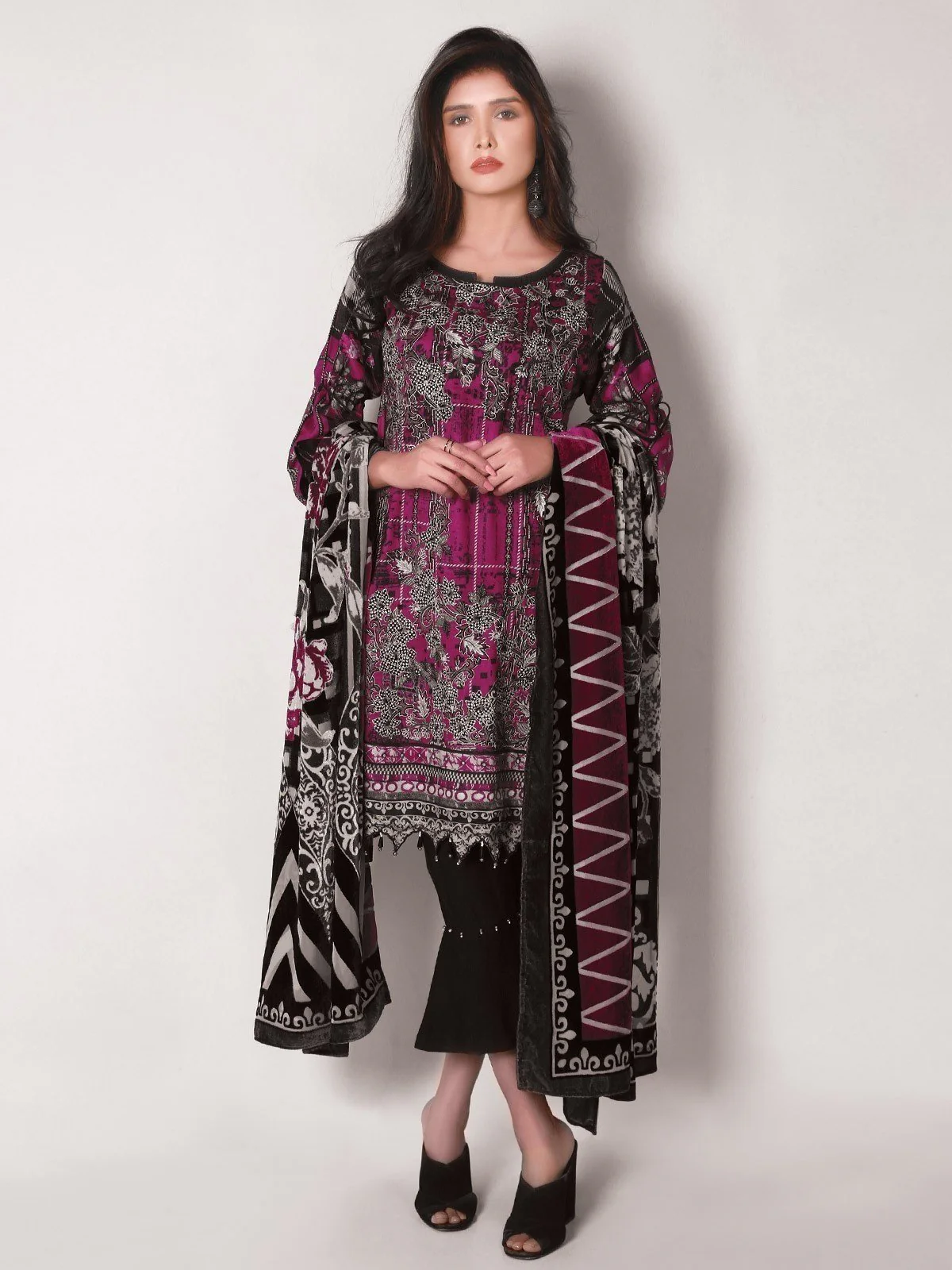 Embroidered Viscose Shirt Trouser - ELU18W9-19495