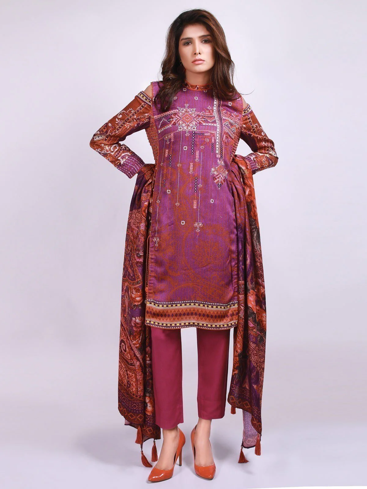 Embroidered Viscose Shirt Trouser - ELU18W9-19498