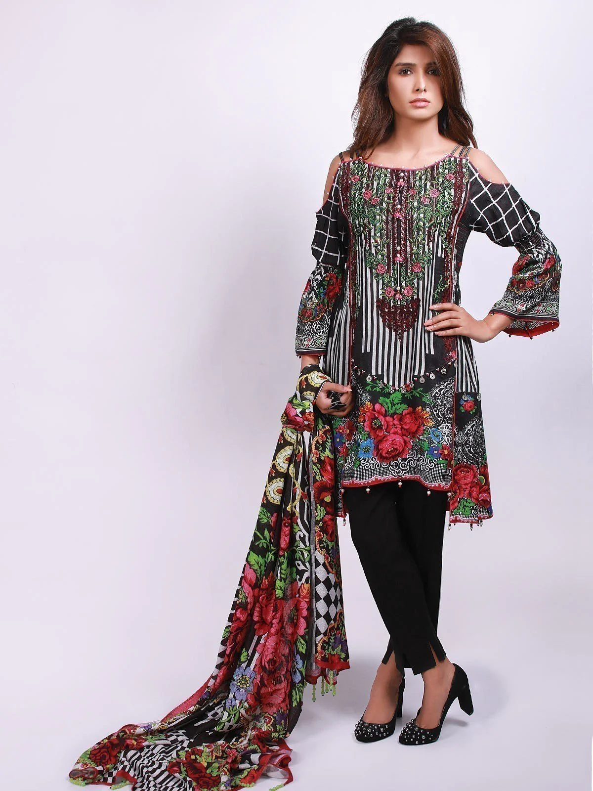 Embroidered Viscose Shirt Trouser - ELU18W9-19499