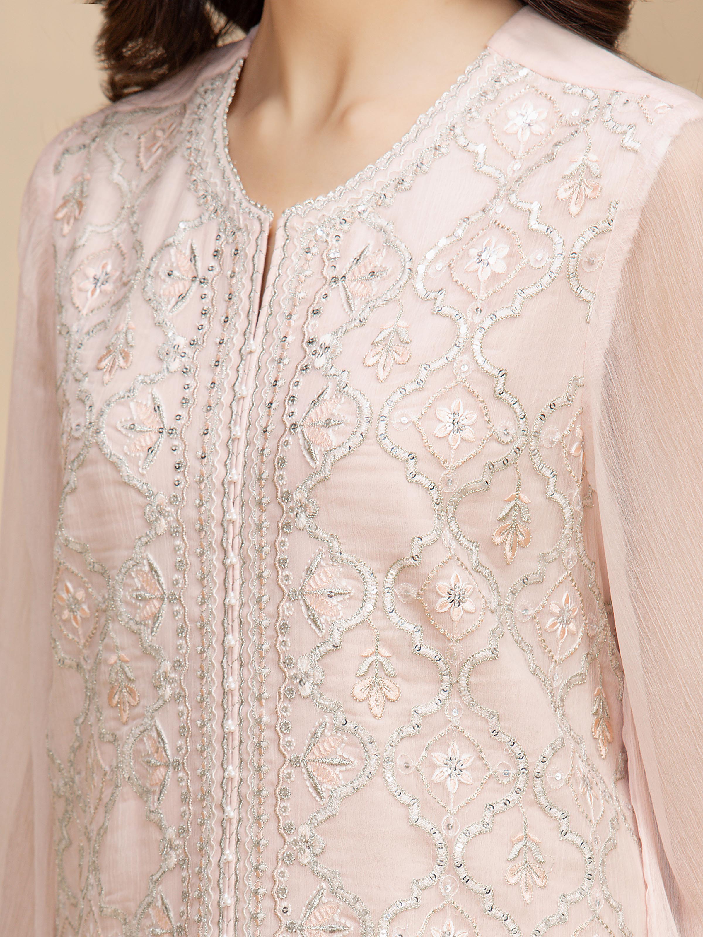 Embroidered Chiffon Suit - EWU5V5-31301-3P - Image 3