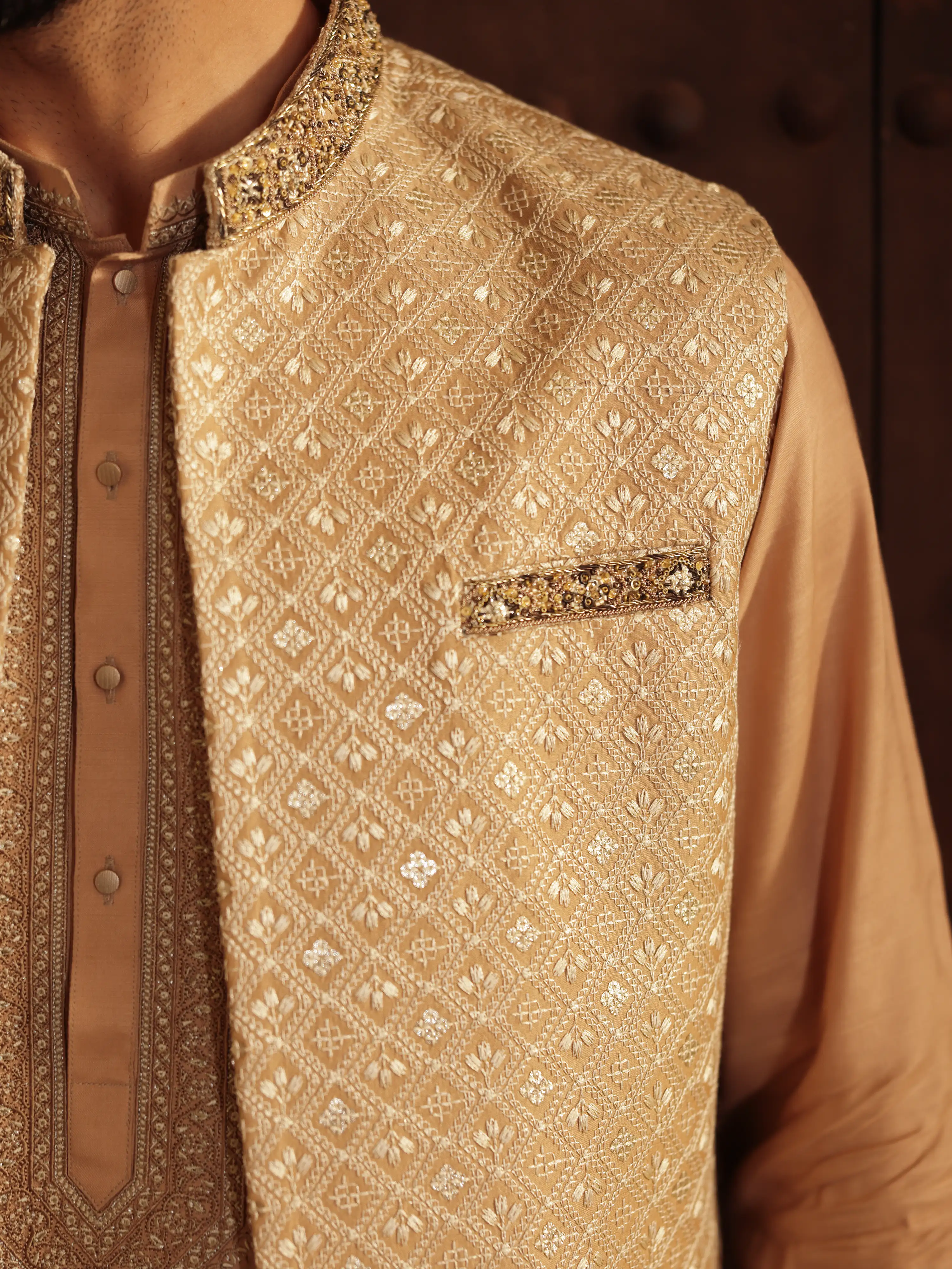 Embroidered Raw Silk Waistcoat Suit - ECMTWCS5-023 - Image 3