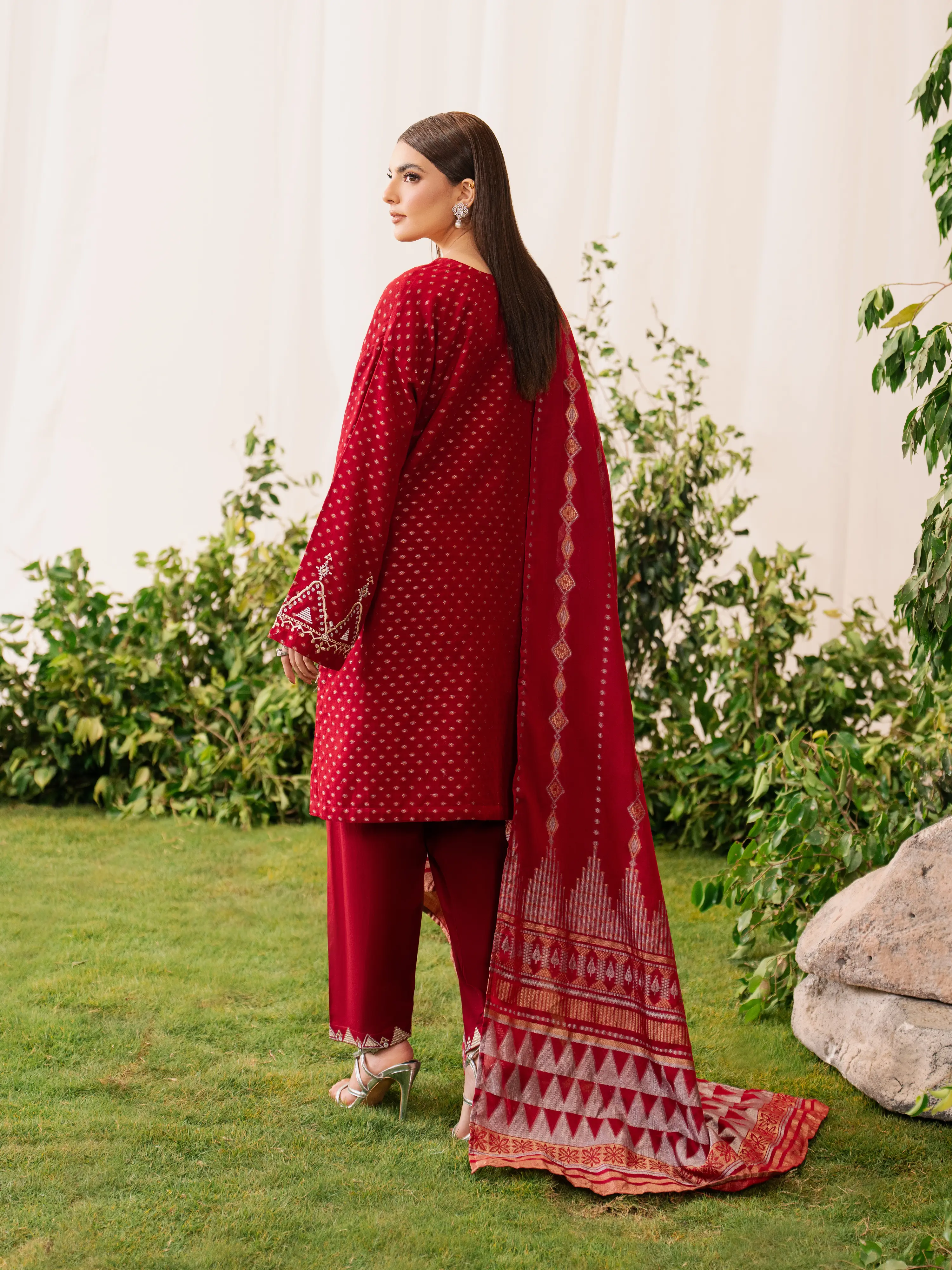 Embroidered Jamawar Suit - EWTKED6-86273-3P - Image 6