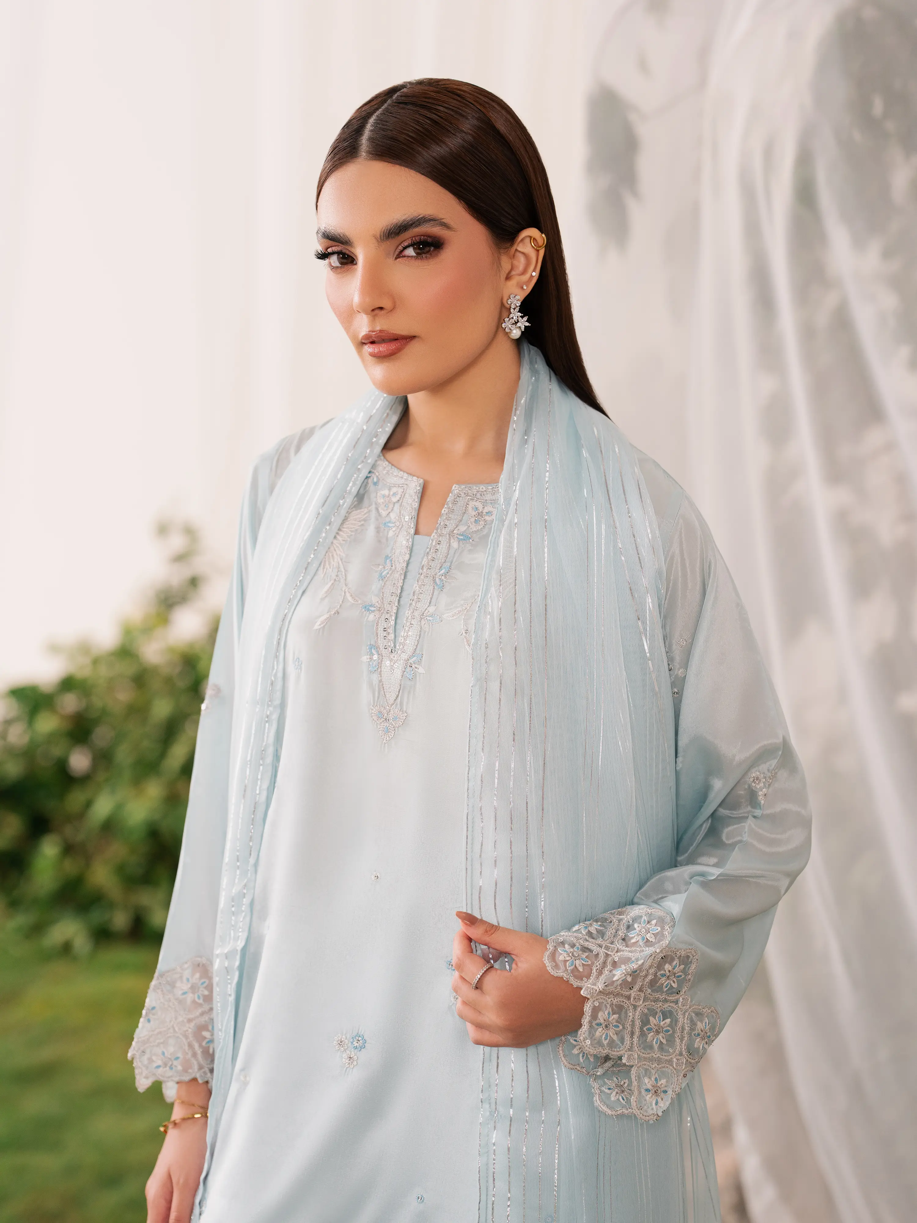 Embroidered Silk Suit - EWTPLED6-00064-3P - Image 2