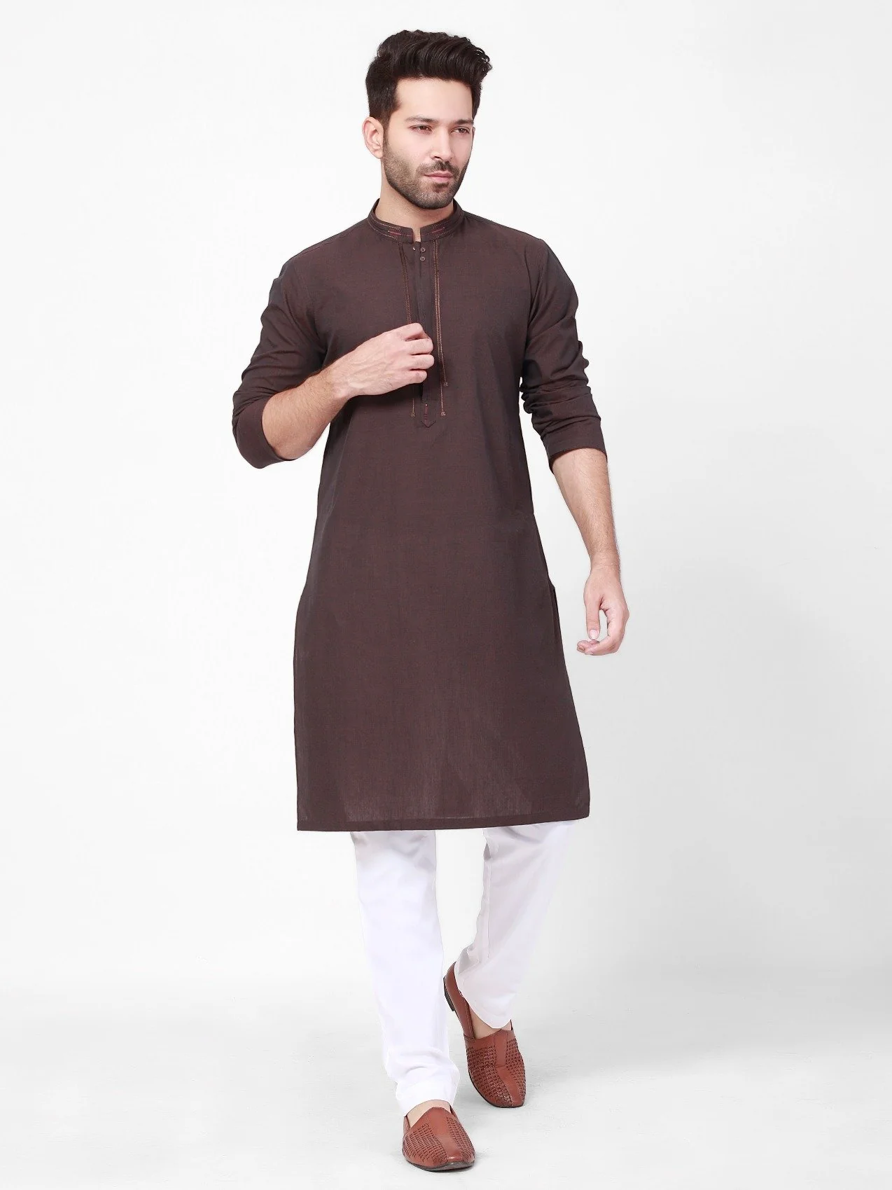 Embroidered Cotton Kurta - EMTK22S-99110 - Image 4