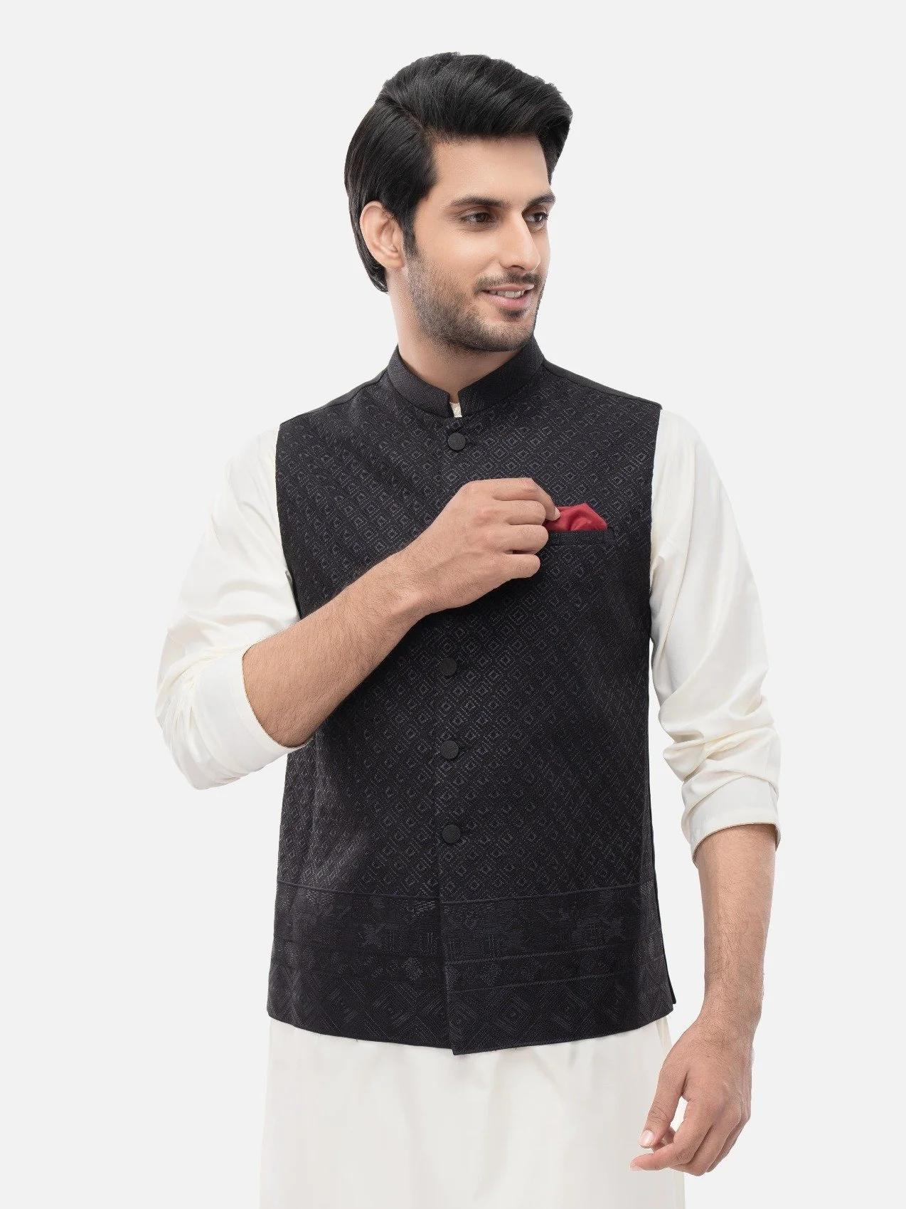 Embroidered Linen Waistcoat - EMTWCC21-081 - Image 3
