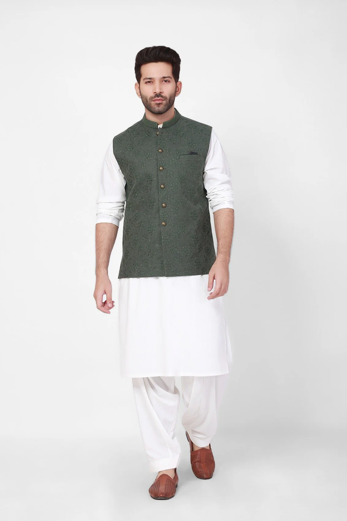 Embroidered Linen Waistcoat - EMTWCC21-085