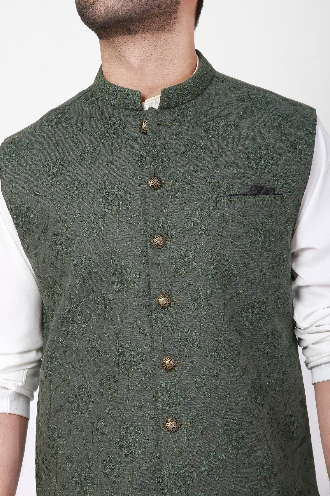 Embroidered Linen Waistcoat - EMTWCC21-085 - Image 3