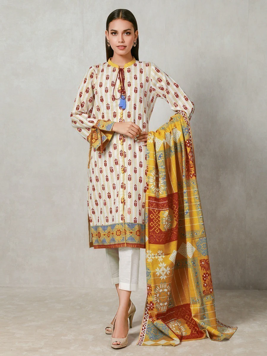 Printed Khaddar Shirt Dupatta - EWU20A10-20320
