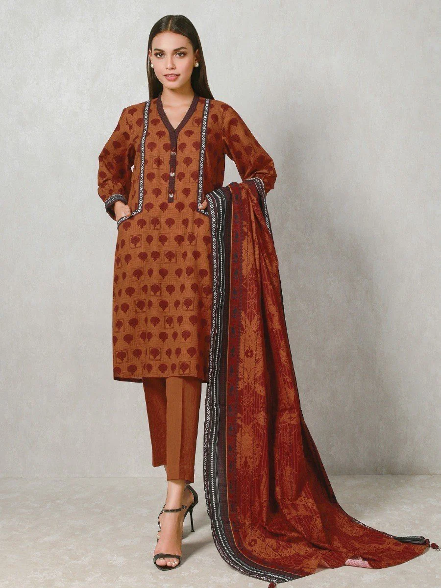 Printed Khaddar Shirt Dupatta - EWU20A10-20331