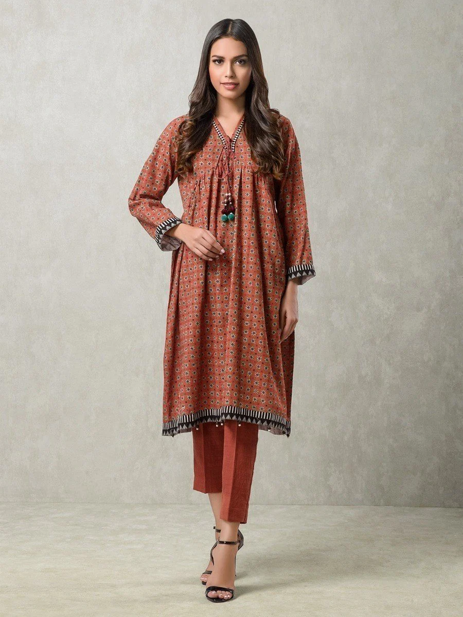 Printed Khaddar Shirt - EWU20A10-20354