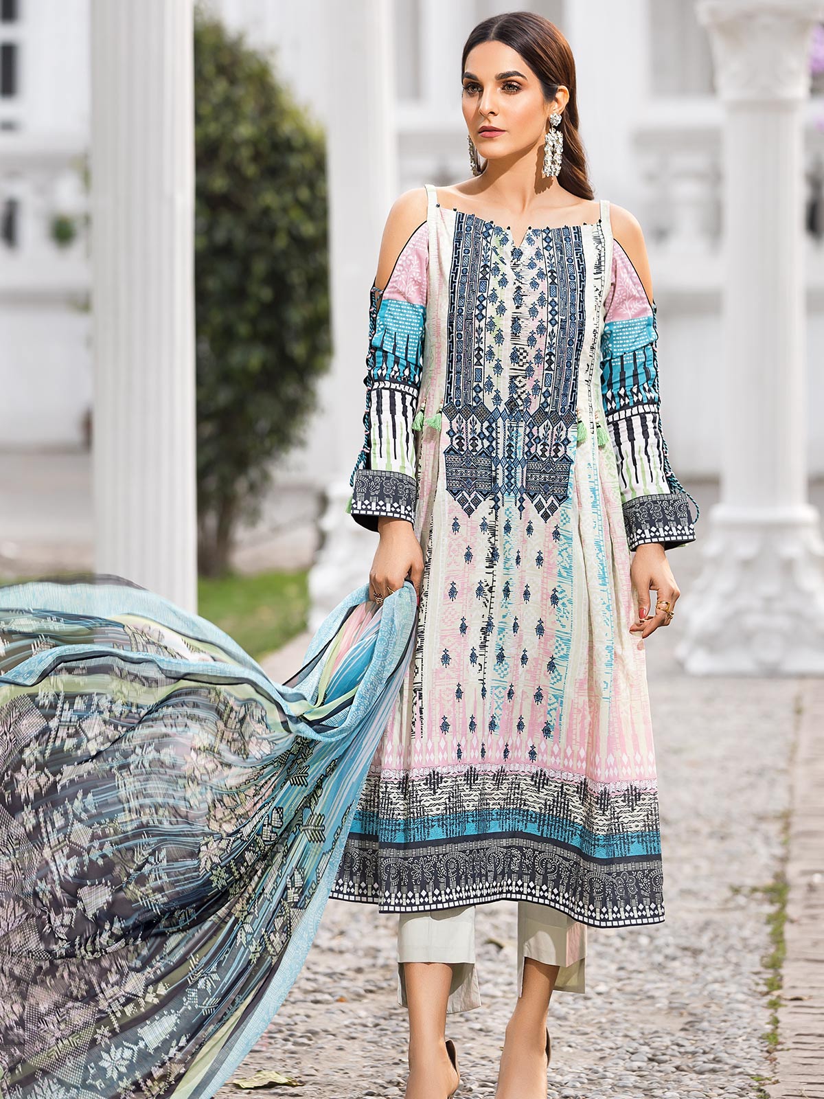 Embroidered Chiffon Suit - EWU20V1-19986