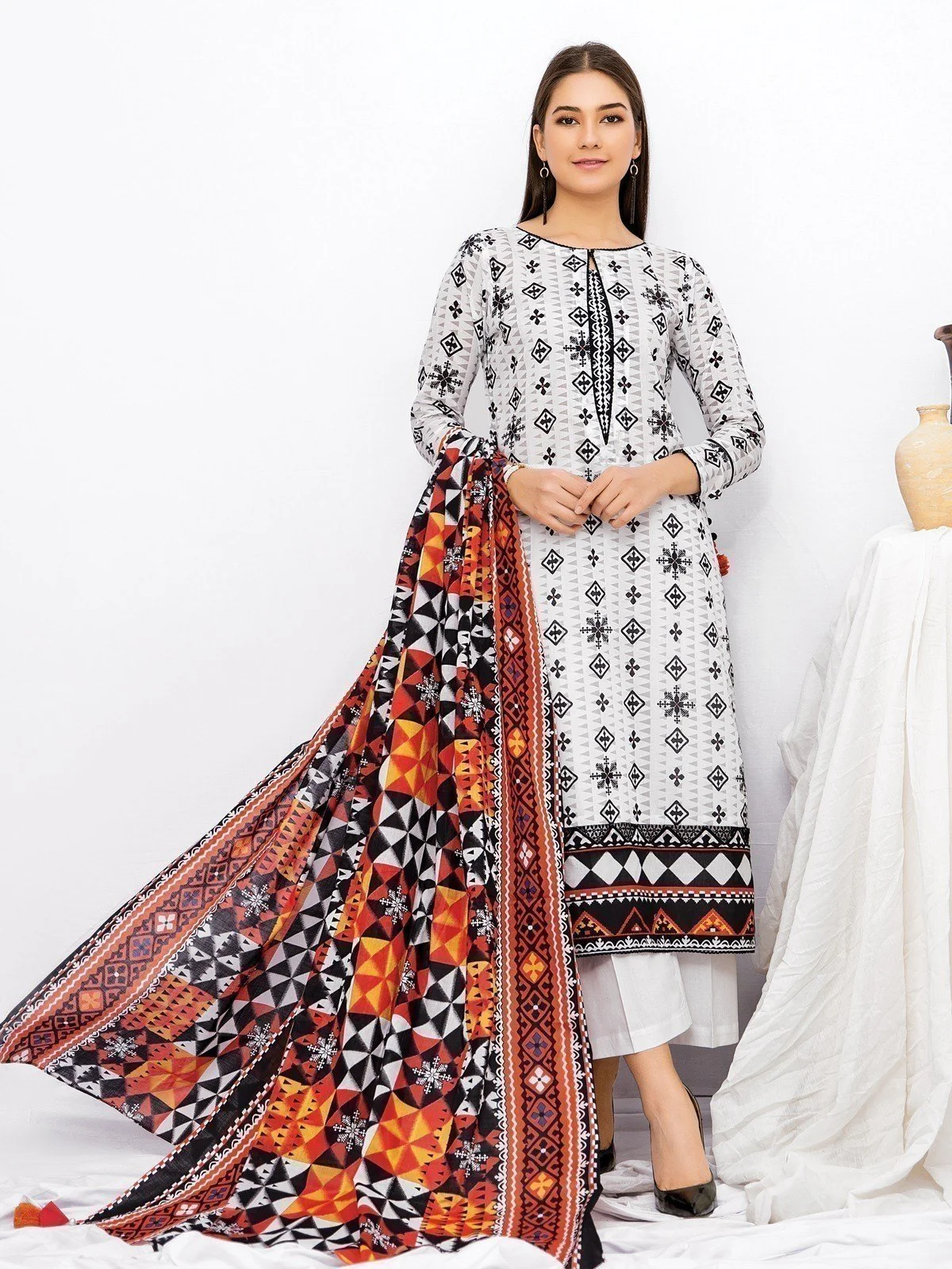 Printed Cambric Shirt Dupatta - EWU21A7-21266