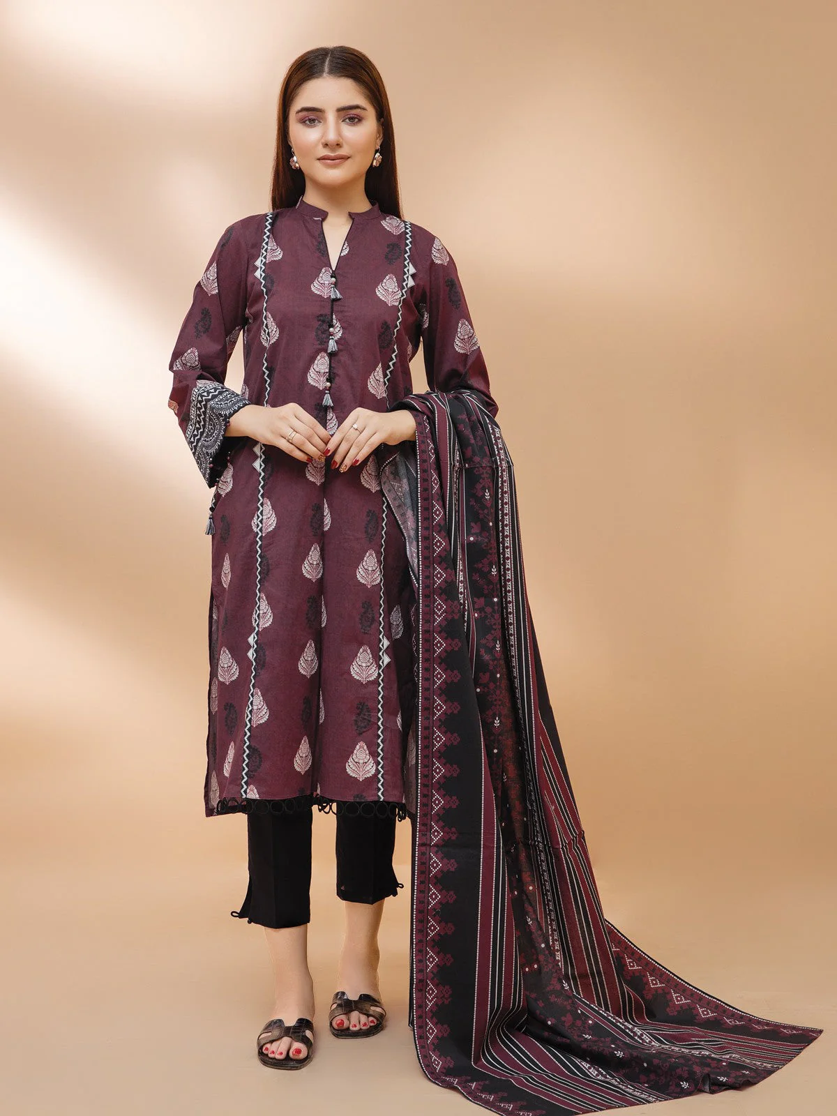 Printed Khaddar Shirt Dupatta - EWU21A9-21472A