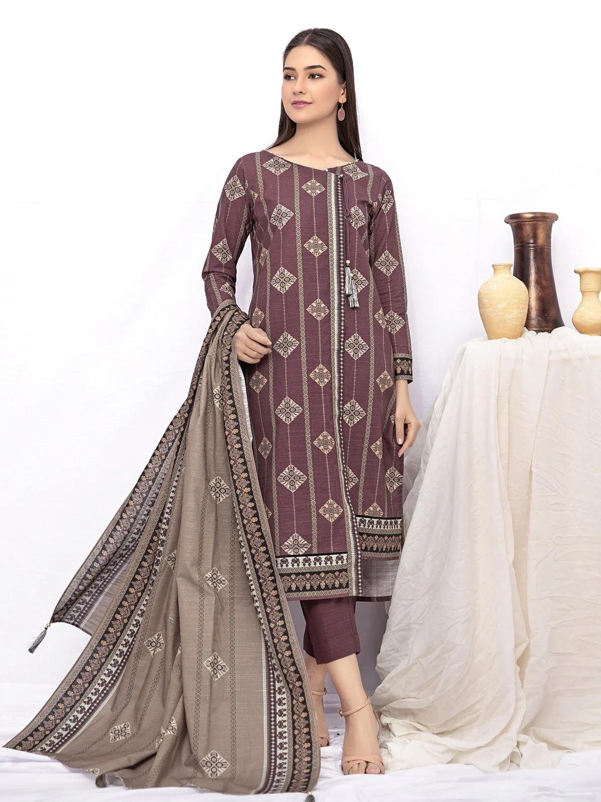 Printed Khaddar Shirt Dupatta - EWU21A9-21521