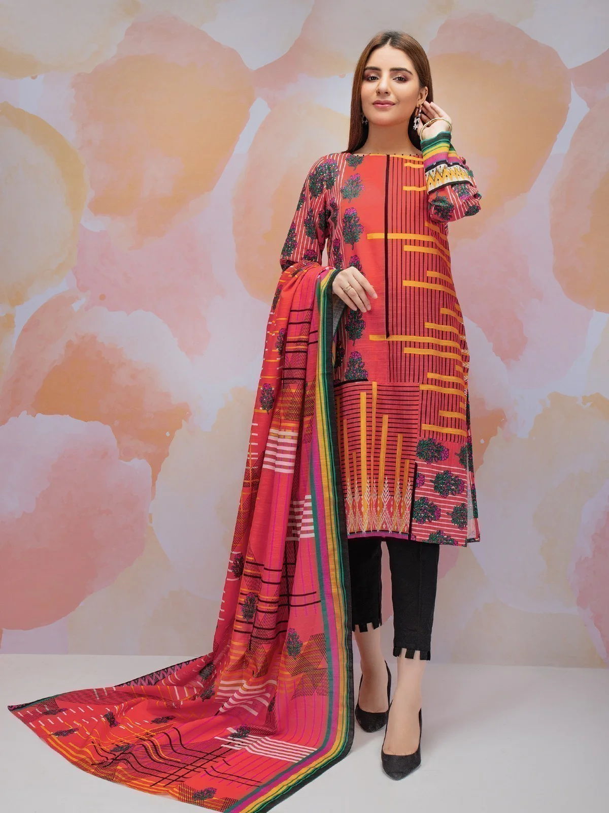 Printed Khaddar Shirt Dupatta - EWU21A9-21522