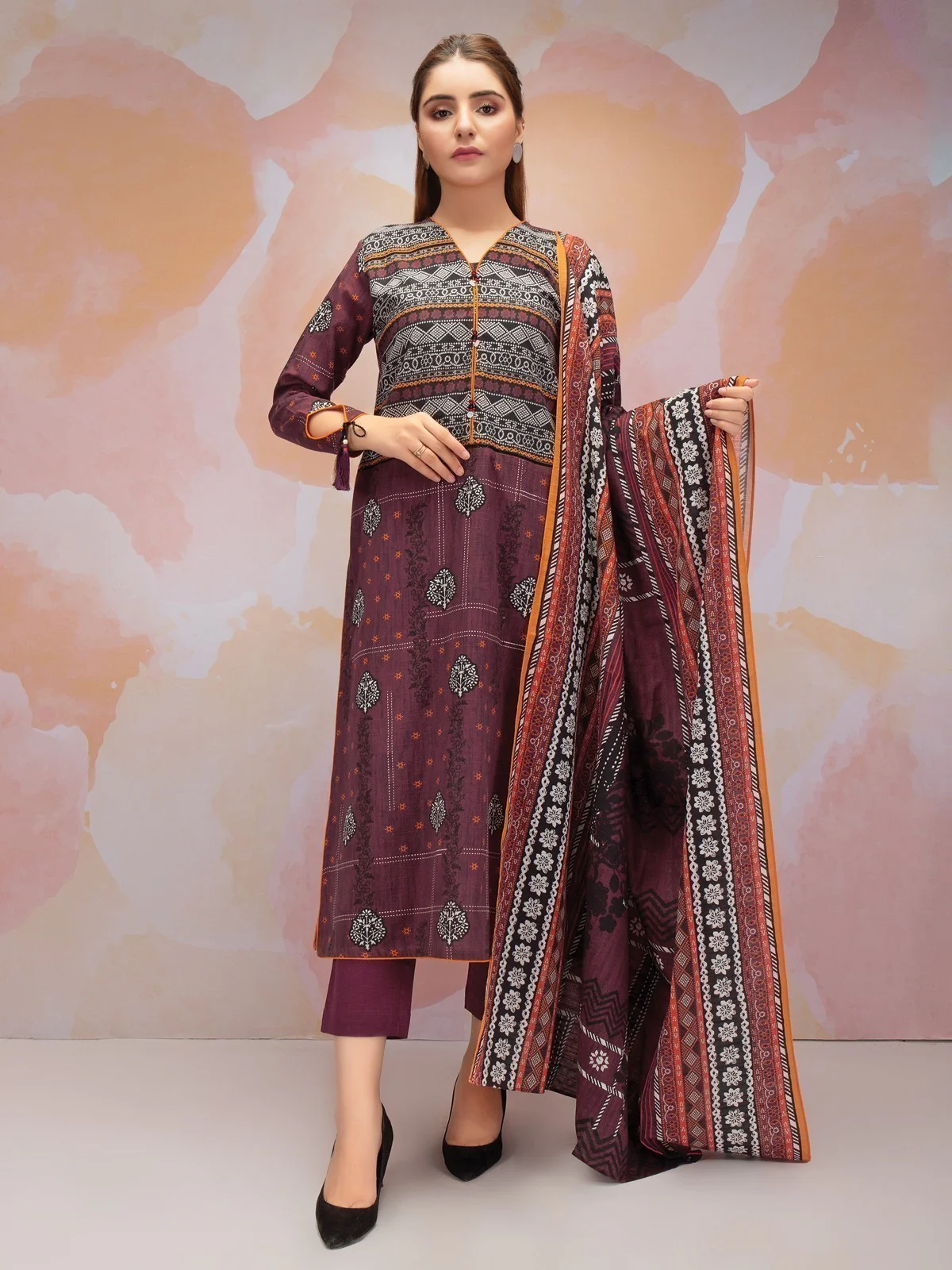Printed Khaddar Shirt Dupatta - EWU21A9-21528