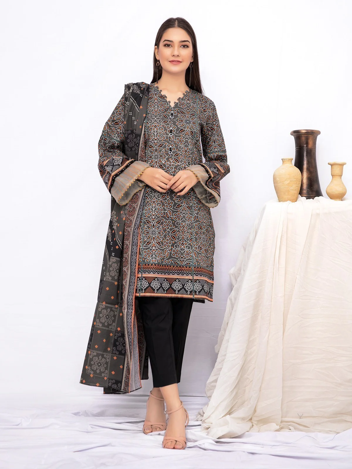 Printed Khaddar Shirt Dupatta - EWU21A9-21543